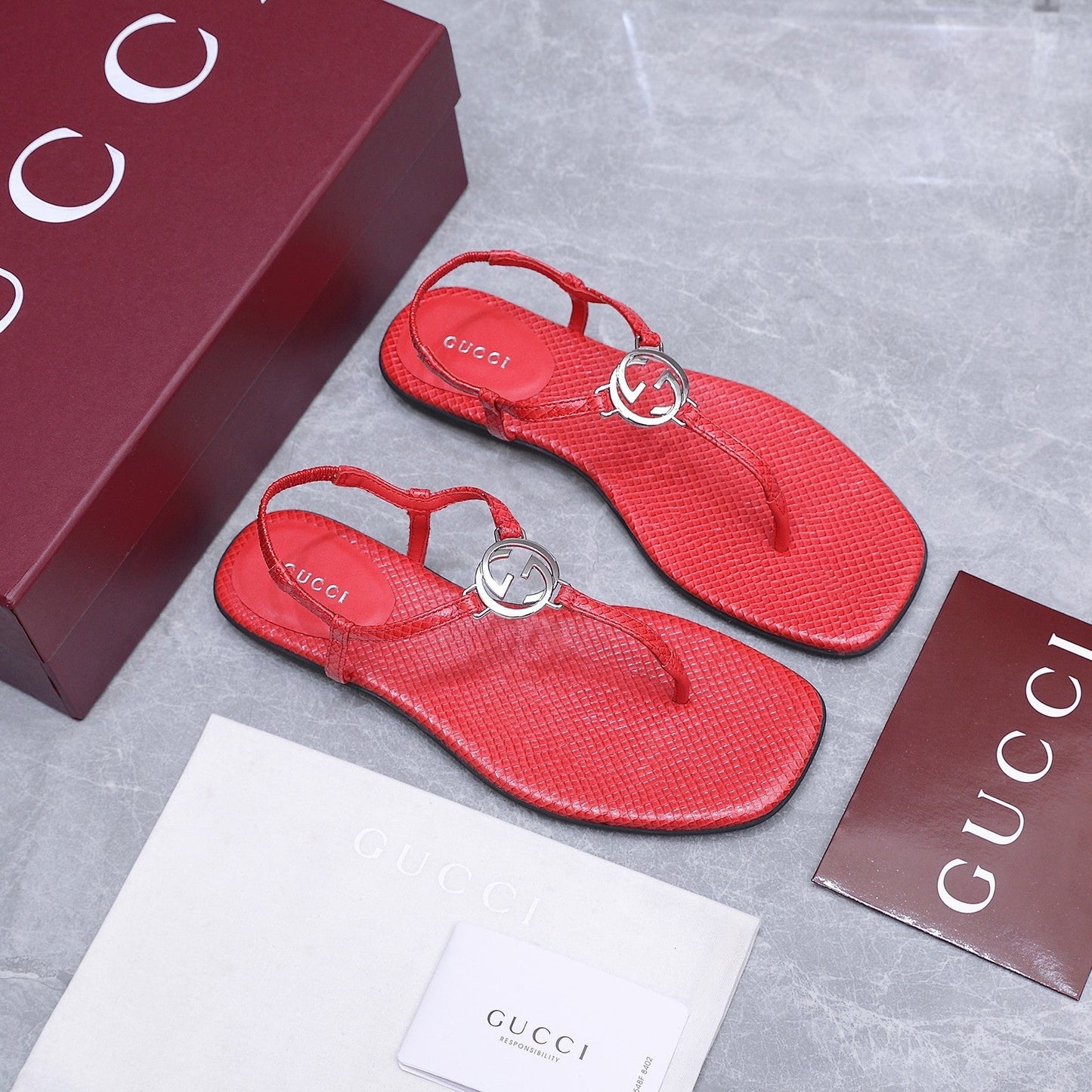 GG Thong Sandal With Interlocking G Red Snakeskin 864291