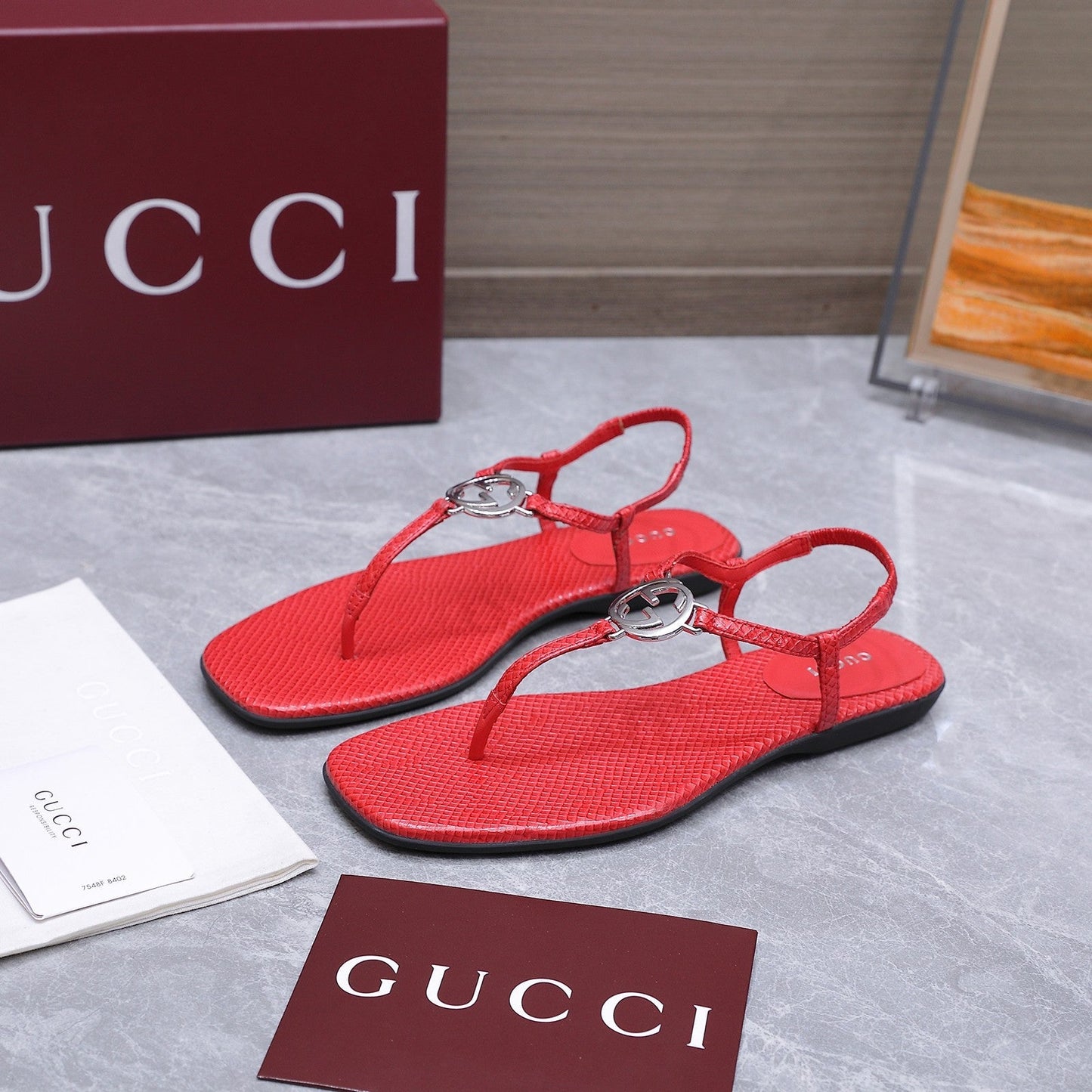 GG Thong Sandal With Interlocking G Red Snakeskin 864291