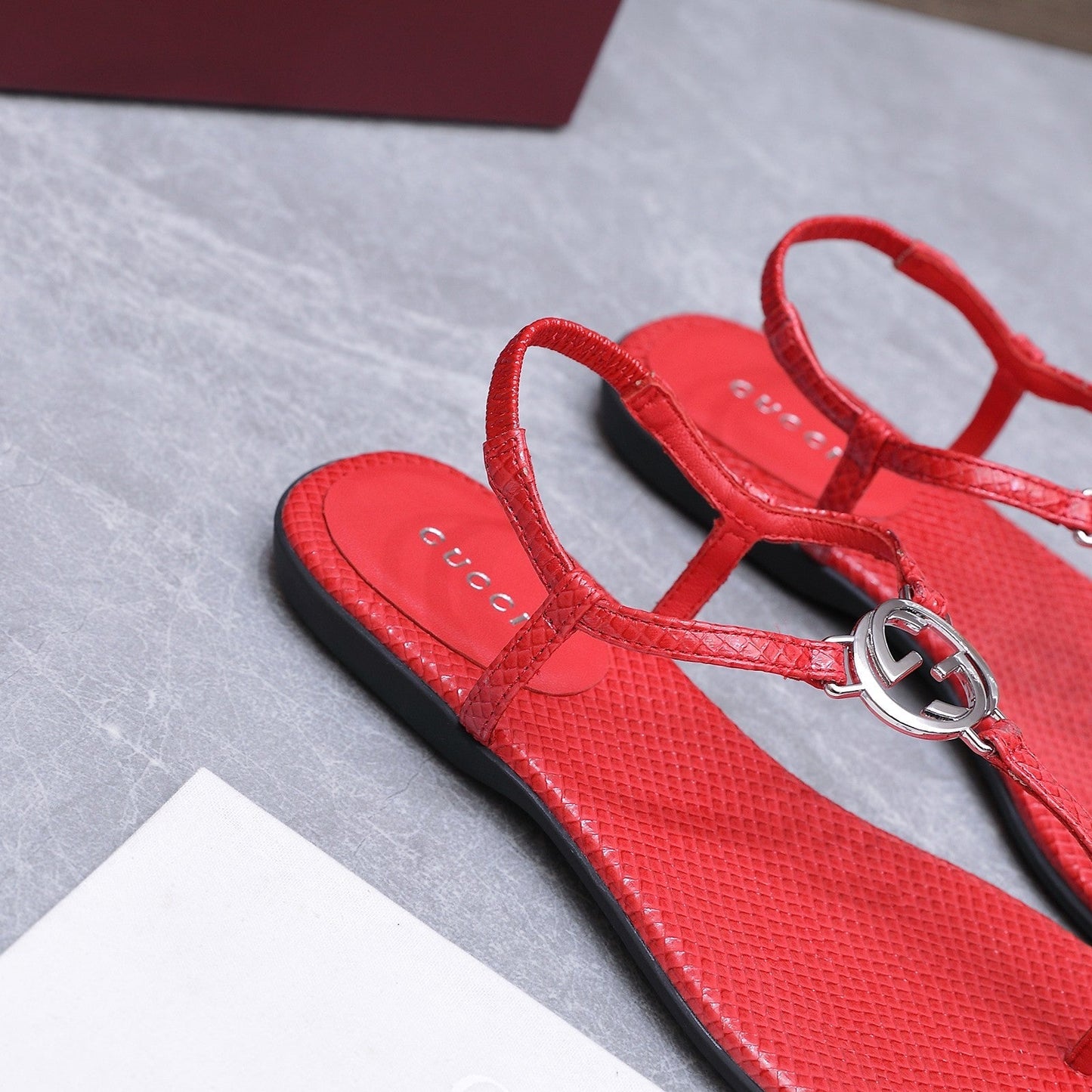 GG Thong Sandal With Interlocking G Red Snakeskin 864291