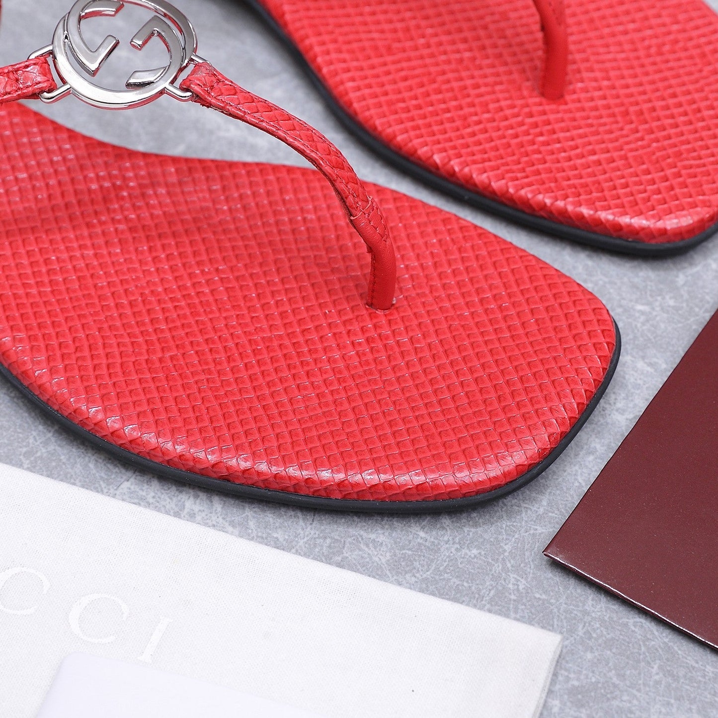 GG Thong Sandal With Interlocking G Red Snakeskin 864291