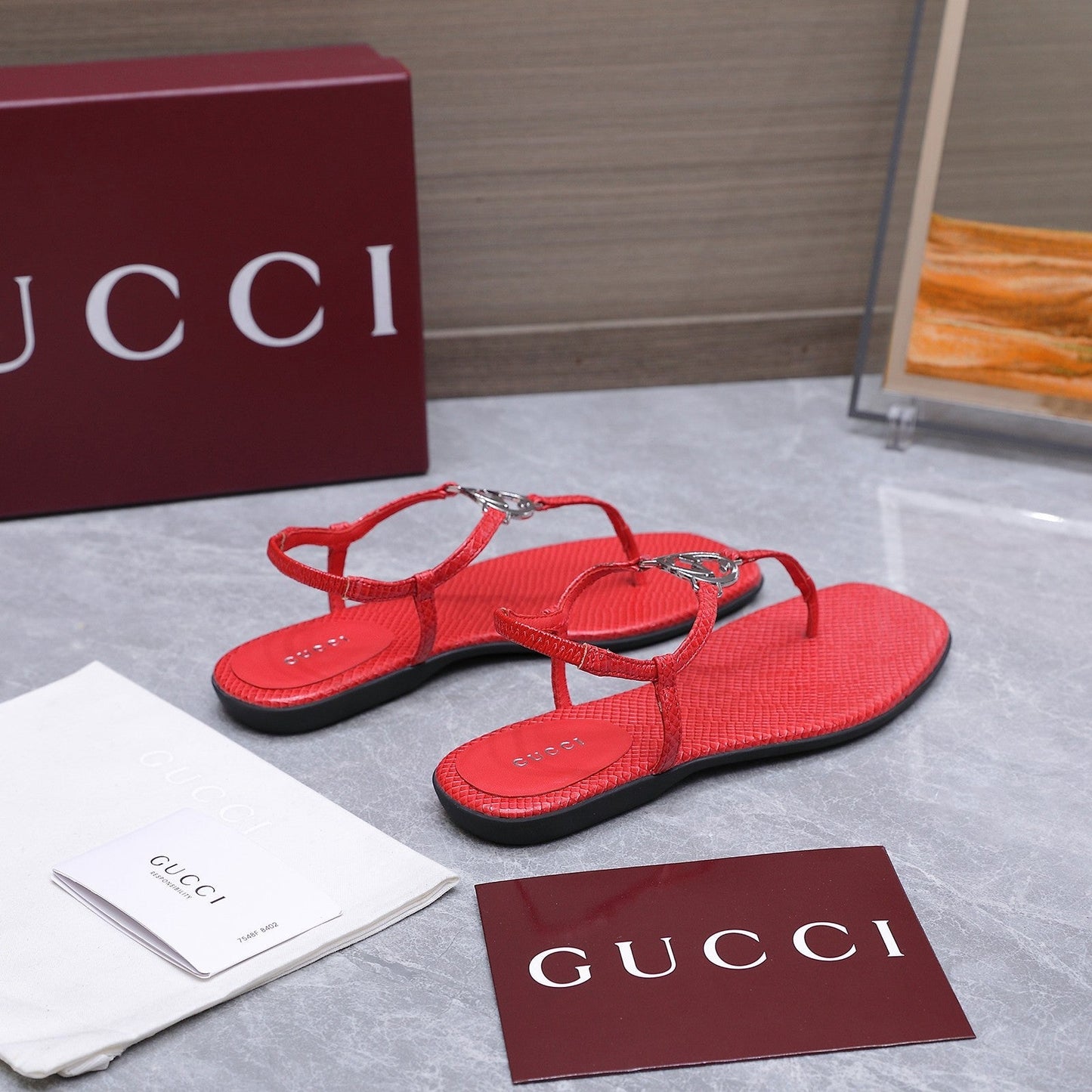 GG Thong Sandal With Interlocking G Red Snakeskin 864291