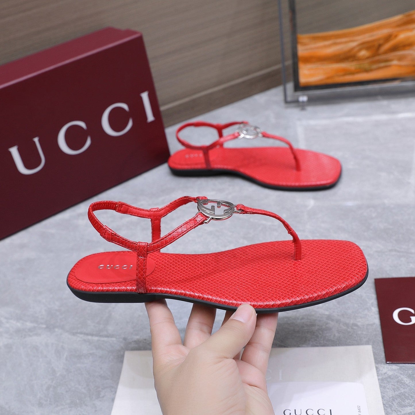 GG Thong Sandal With Interlocking G Red Snakeskin 864291