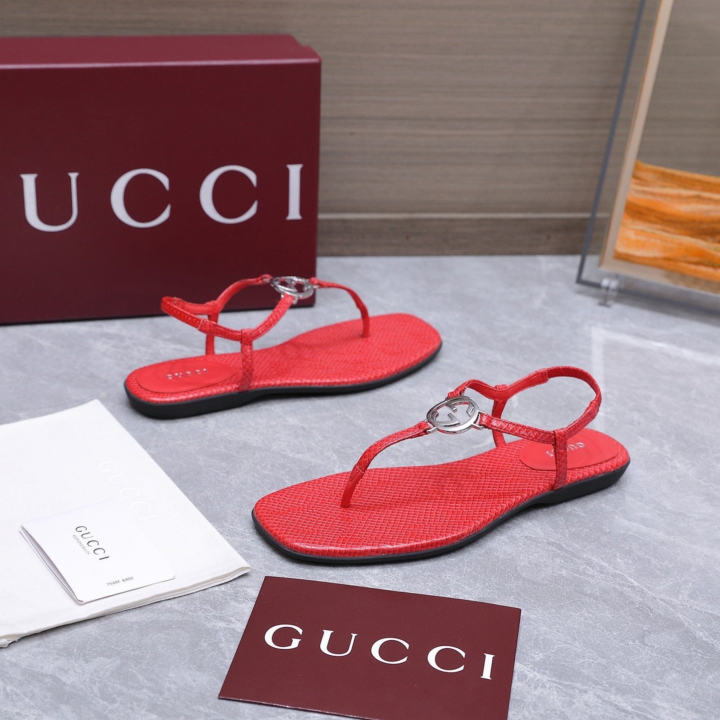 GG Thong Sandal With Interlocking G Red Snakeskin 864291