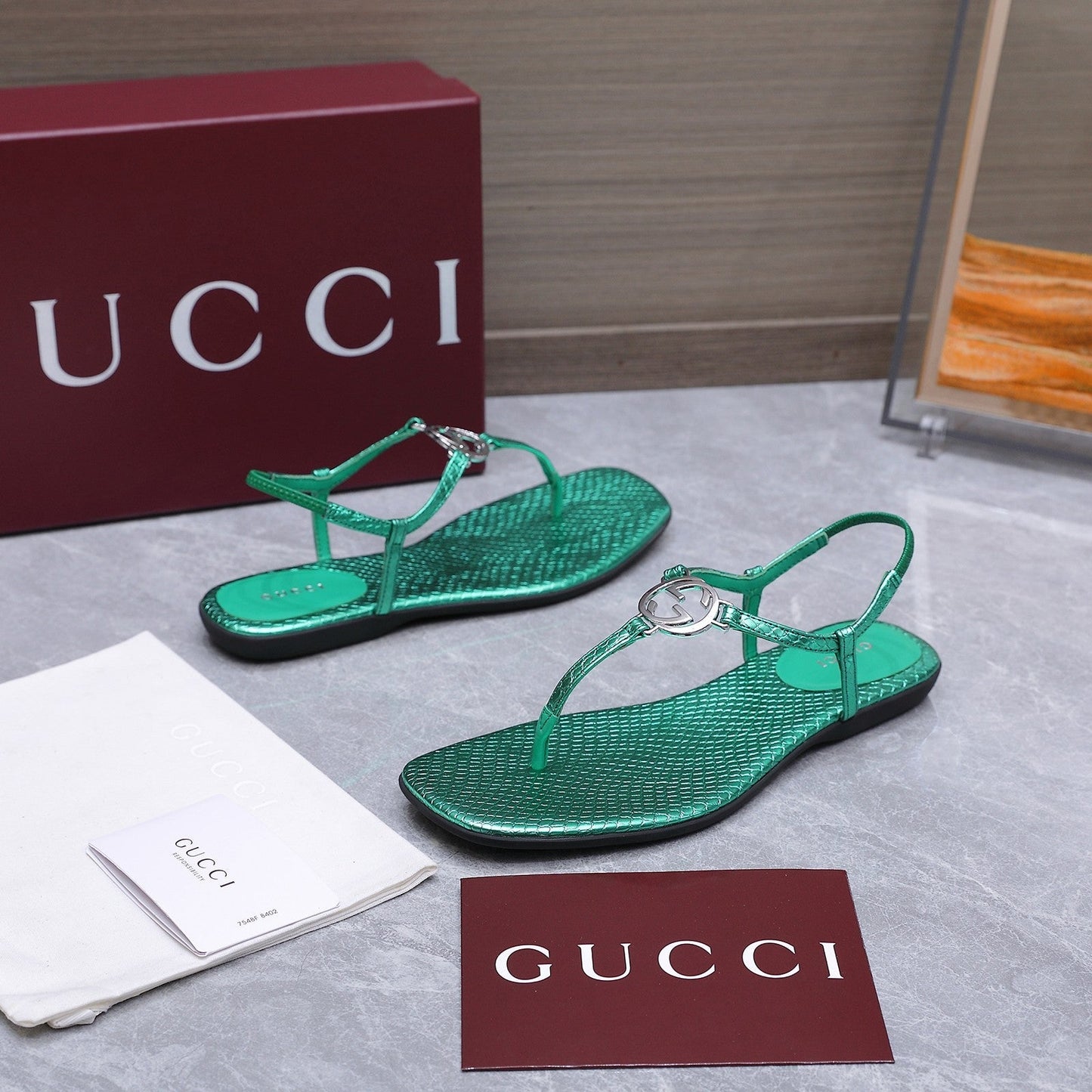 GG Thong Sandal With Interlocking G Teal Green Snakeskin 864292