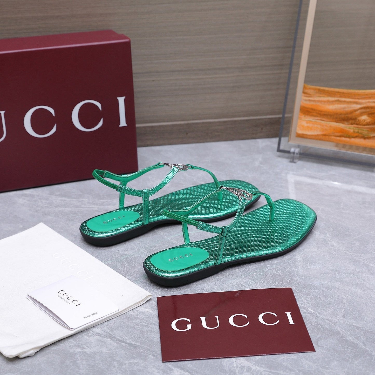 GG Thong Sandal With Interlocking G Teal Green Snakeskin 864292