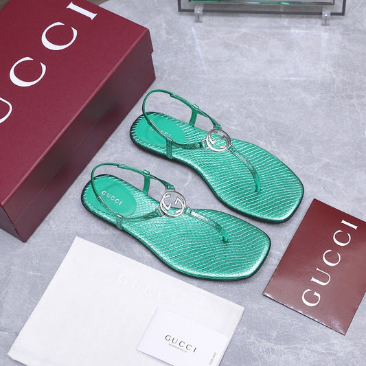 GG Thong Sandal With Interlocking G Teal Green Snakeskin 864292