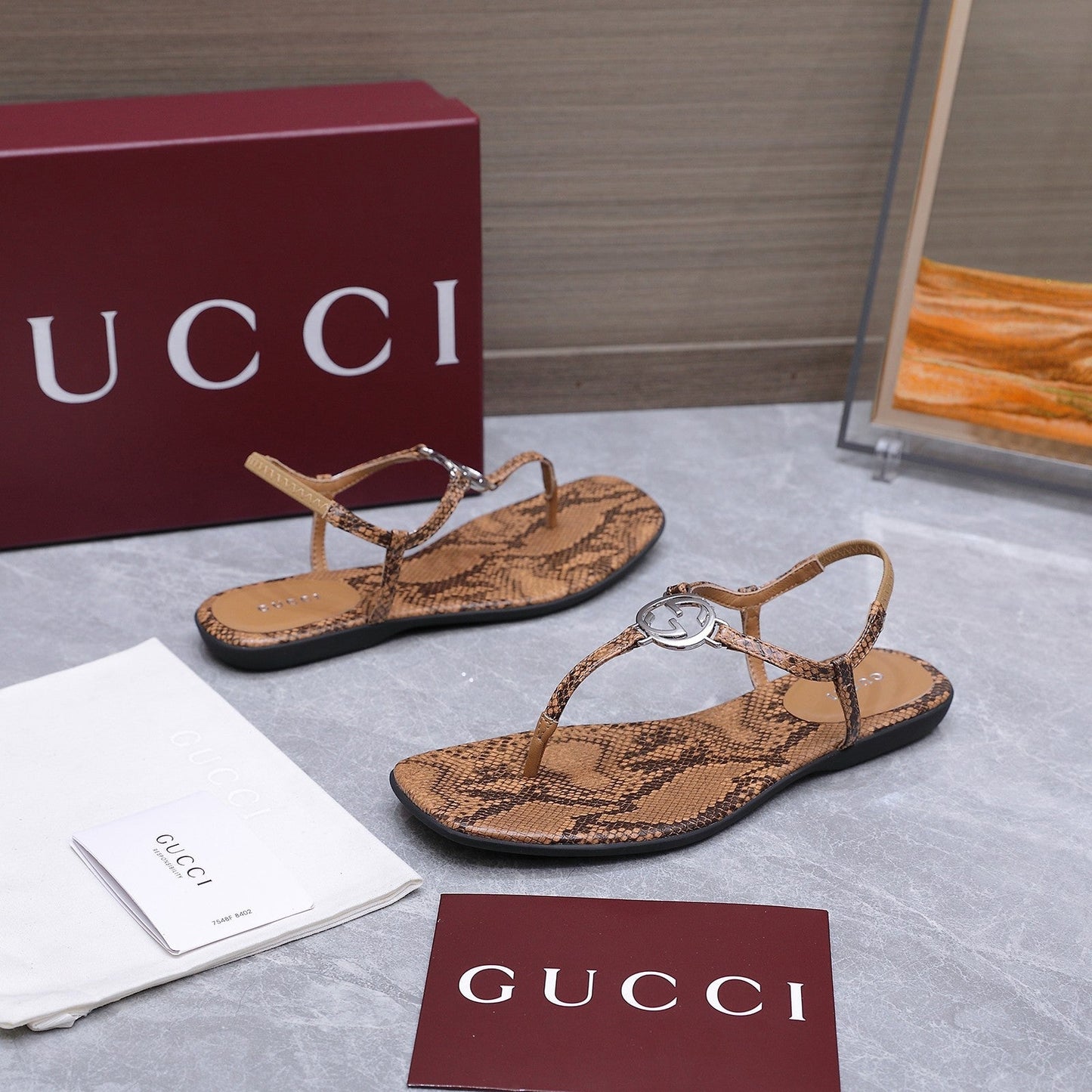 GG Thong Sandal With Interlocking G Brown Snakeskin 864293