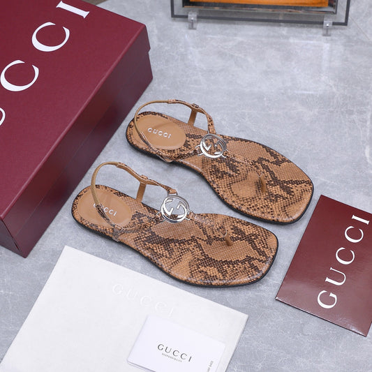 GG Thong Sandal With Interlocking G Brown Snakeskin 864293