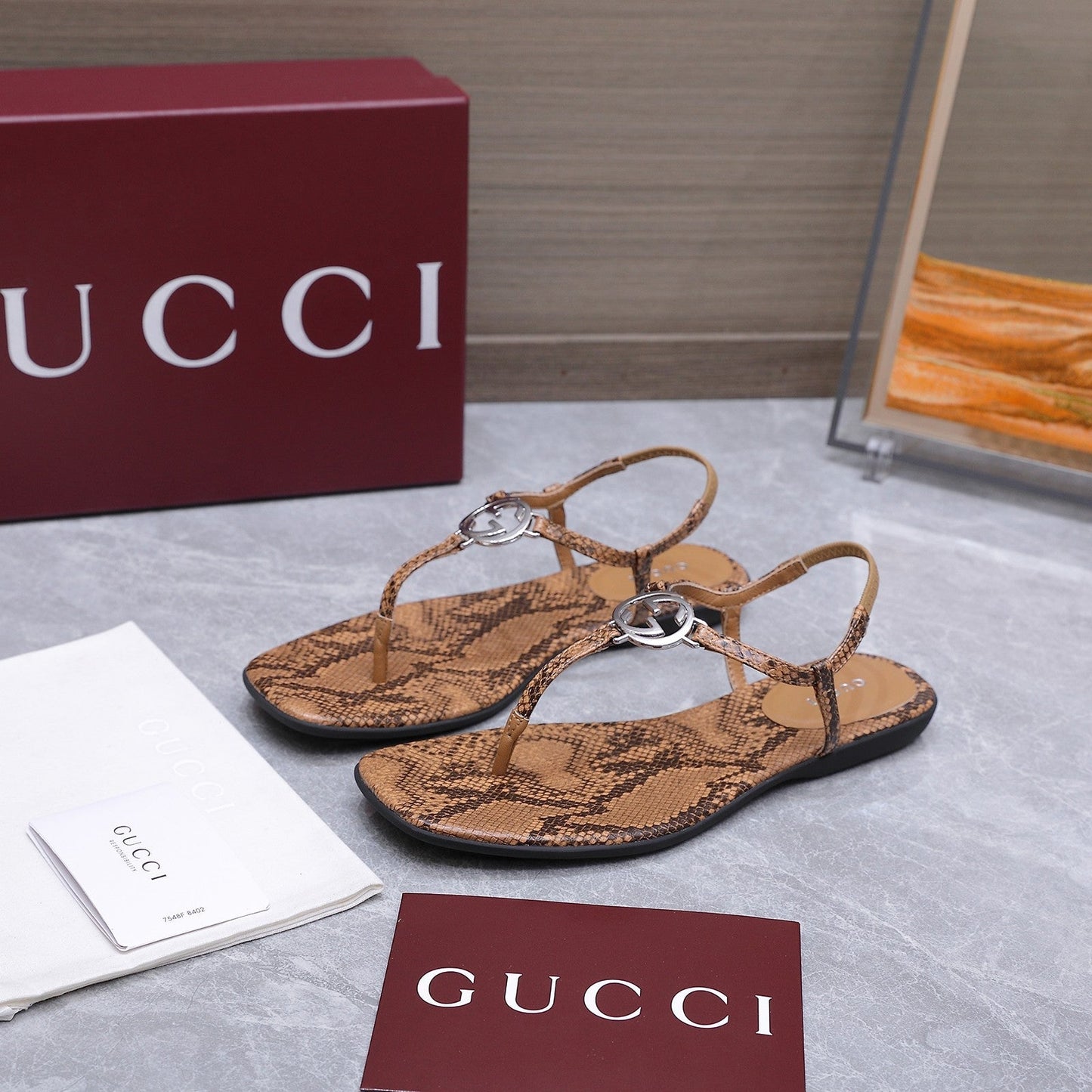 GG Thong Sandal With Interlocking G Brown Snakeskin 864293