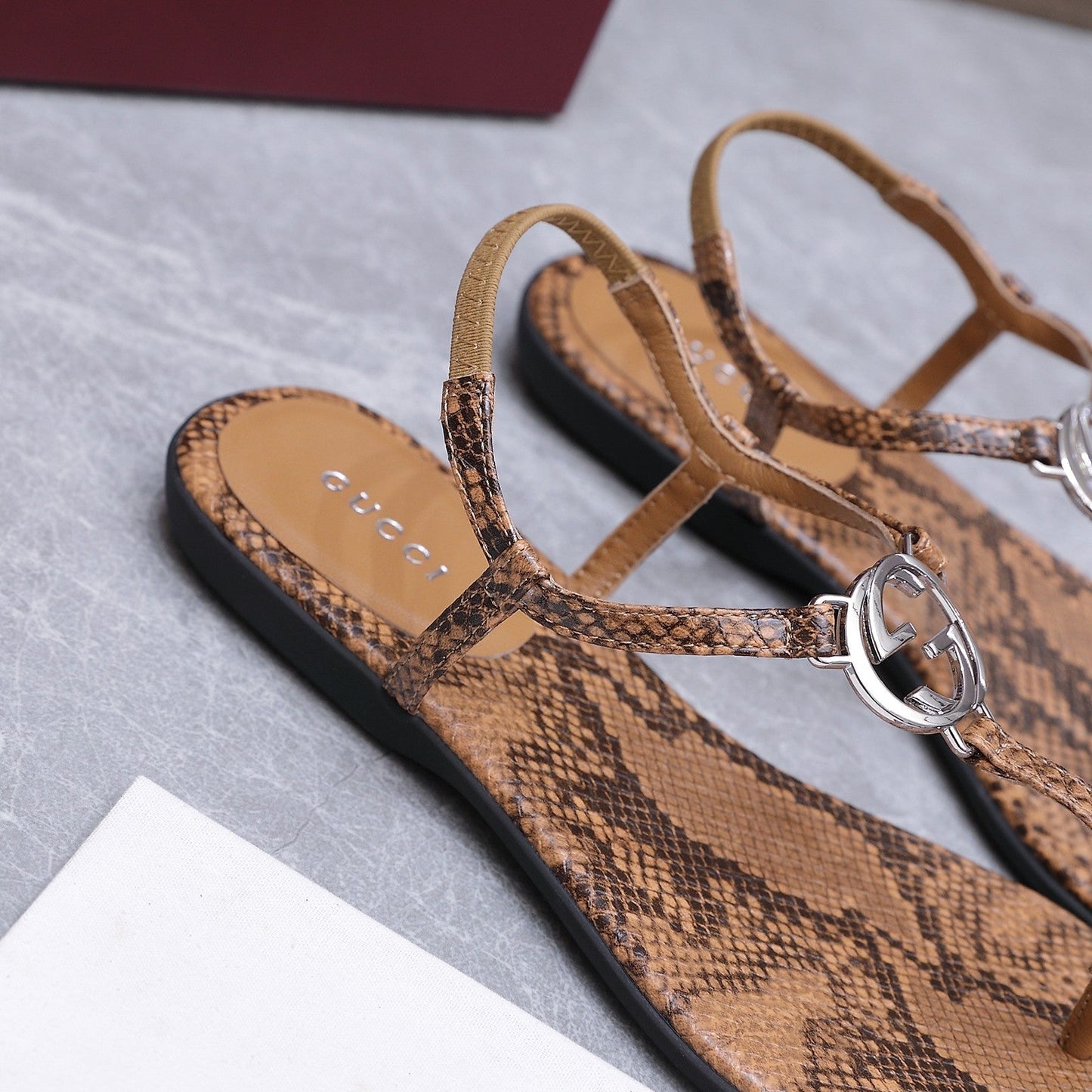 GG Thong Sandal With Interlocking G Brown Snakeskin 864293