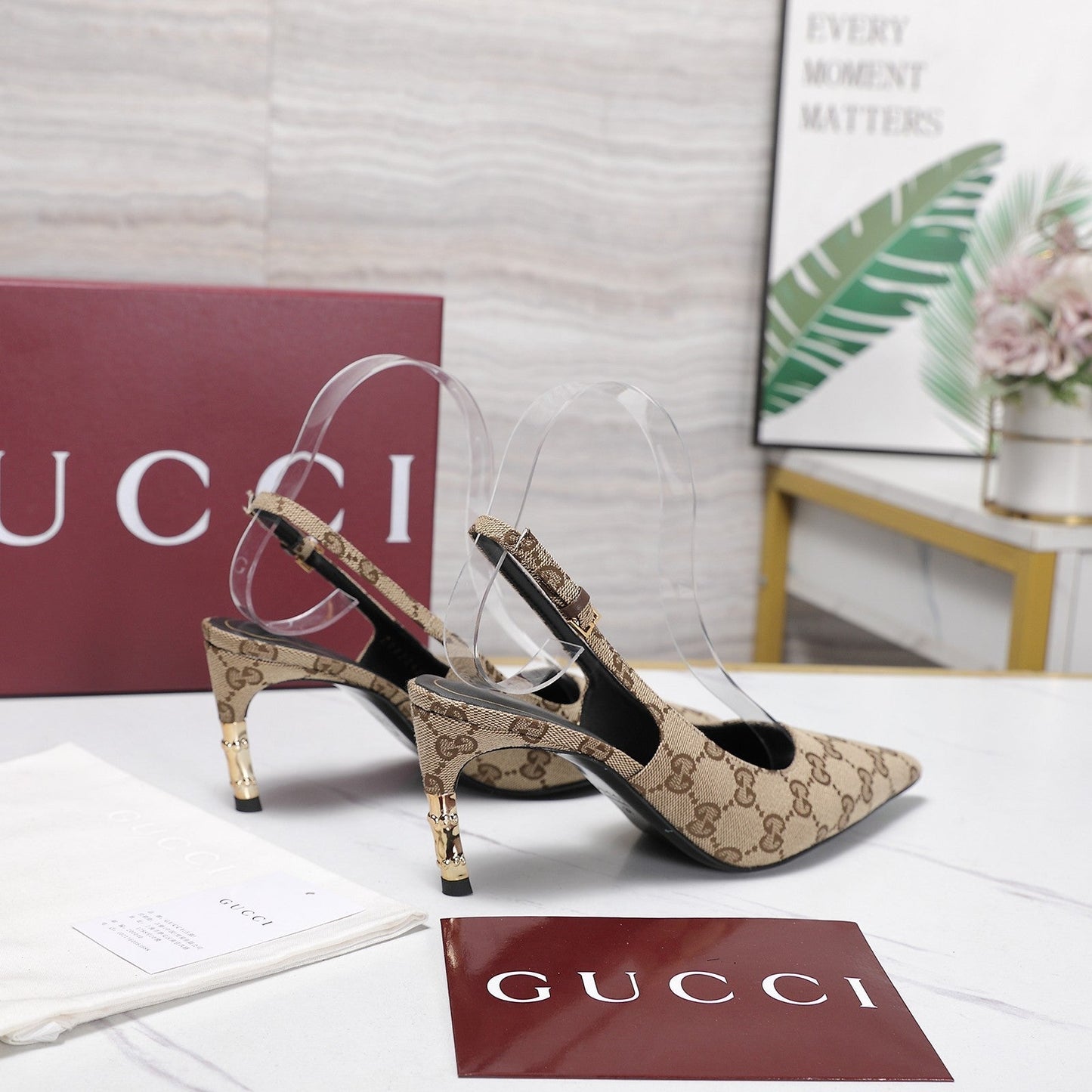 GG Castello Slingback 7.5cm Beige Canvas 864299