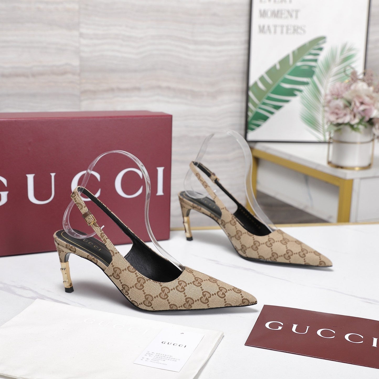 GG Castello Slingback 7.5cm Beige Canvas 864299