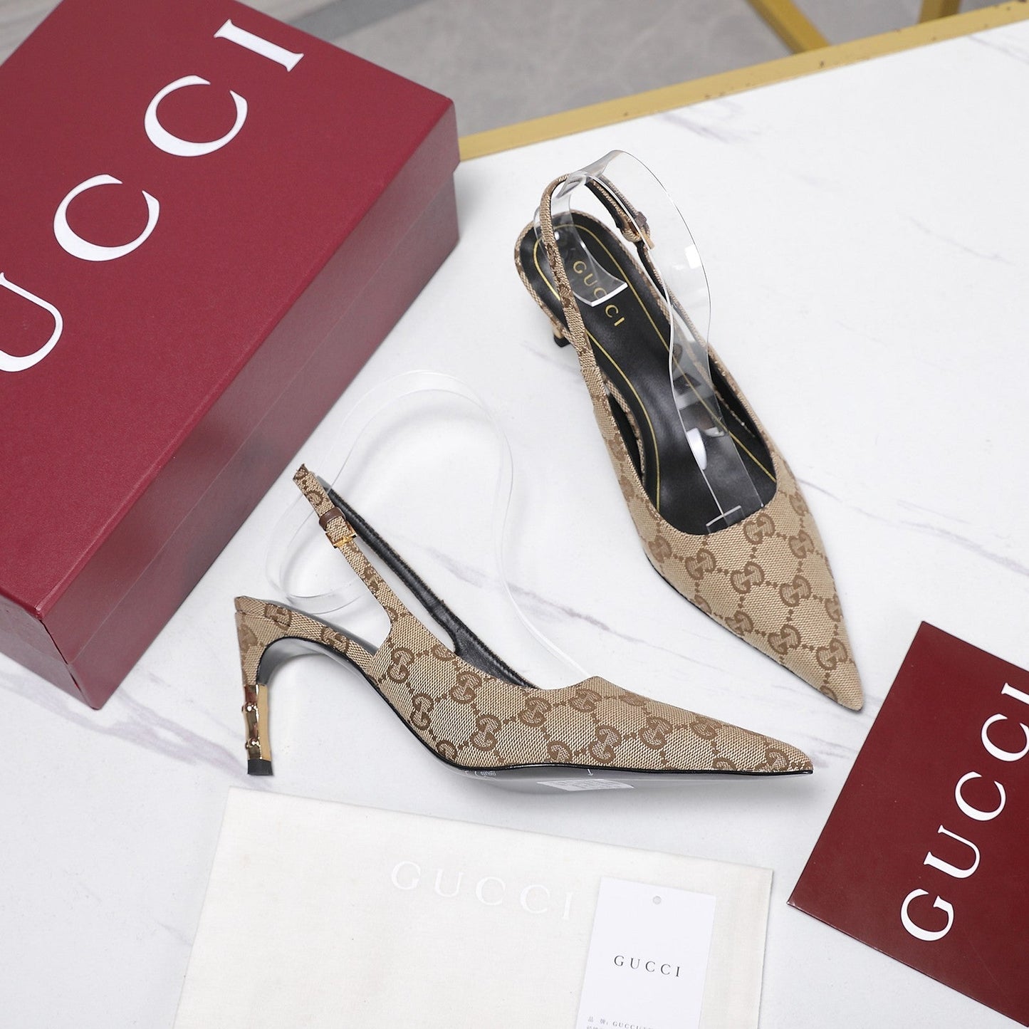GG Castello Slingback 7.5cm Beige Canvas 864299