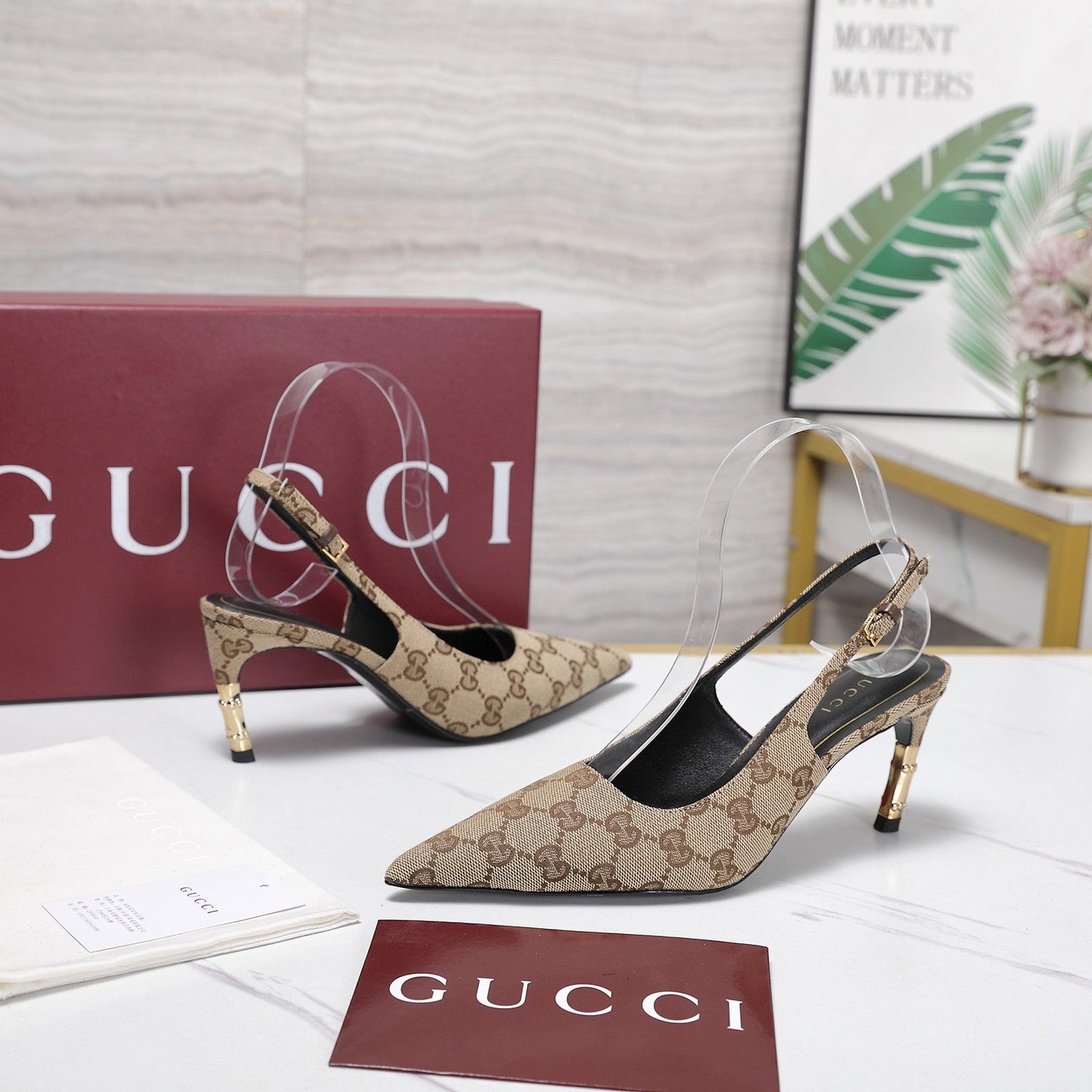 GG Castello Slingback 7.5cm Beige Canvas 864299