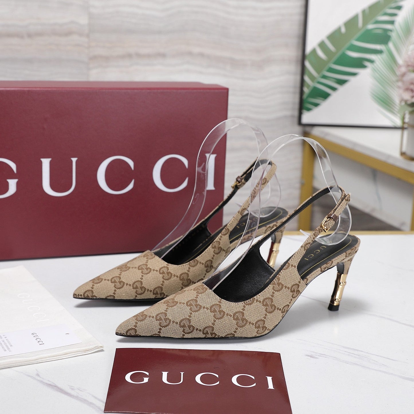 GG Castello Slingback 7.5cm Beige Canvas 864299