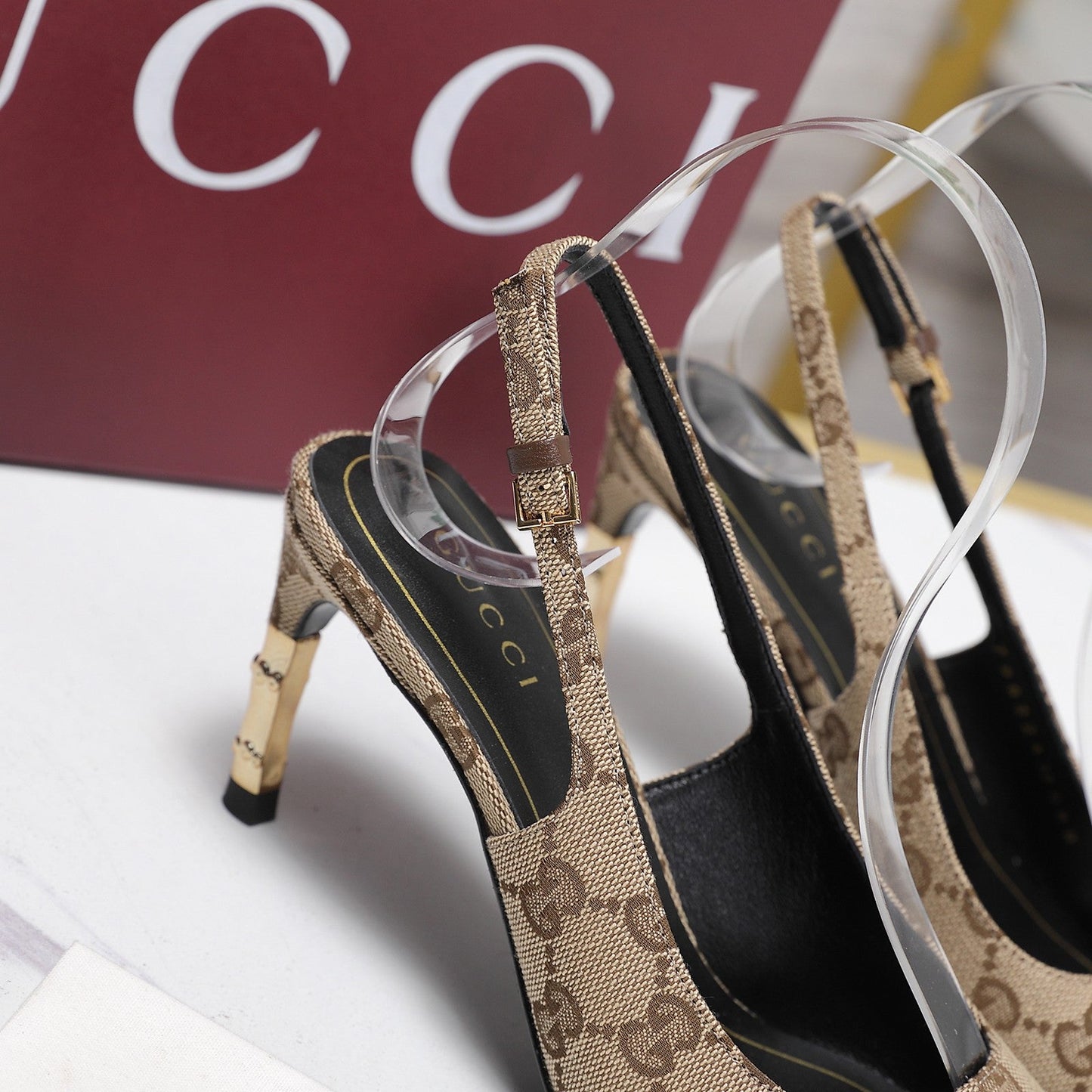 GG Castello Slingback 7.5cm Beige Canvas 864299