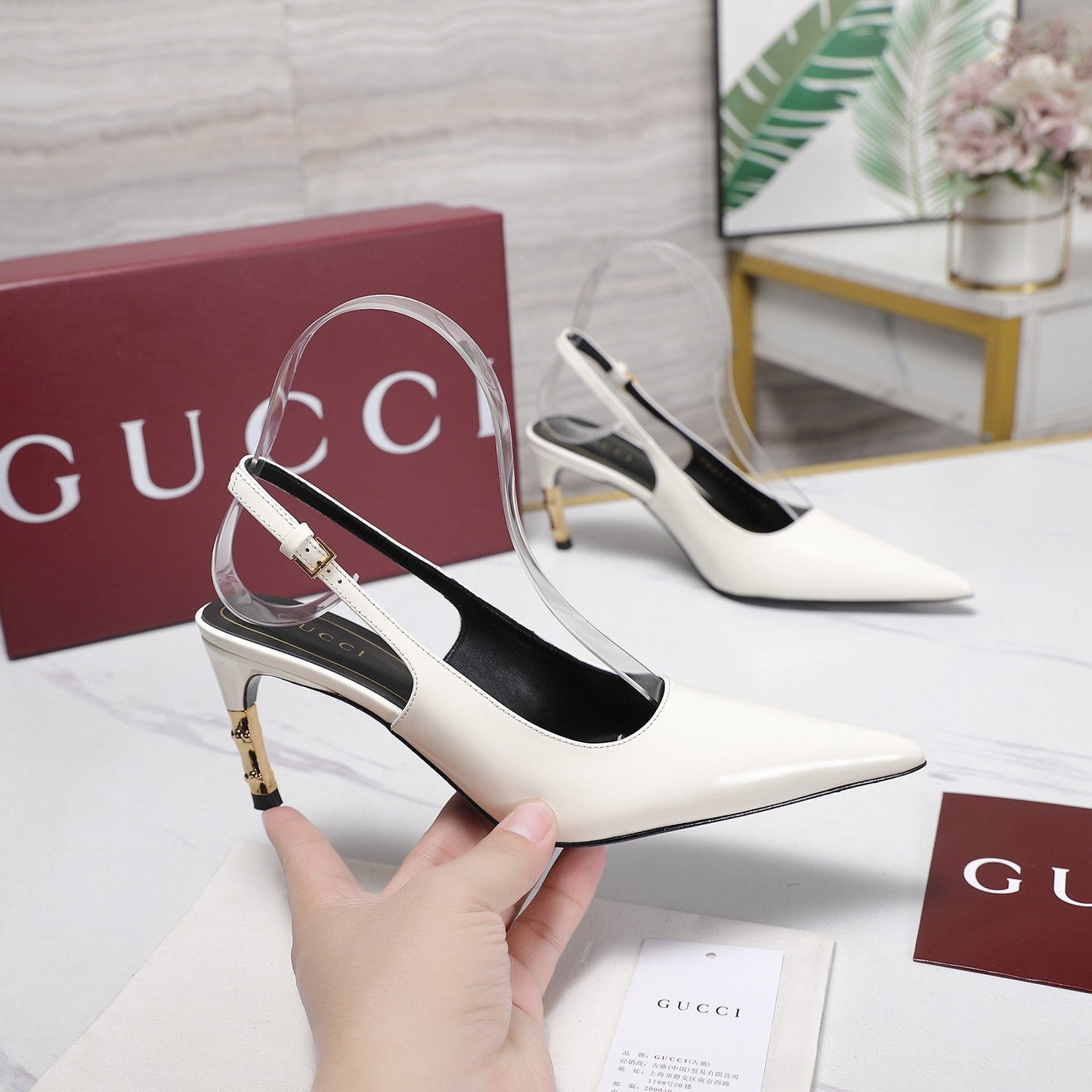 GG Castello Slingback 7.5cm White Sheepskin 864300