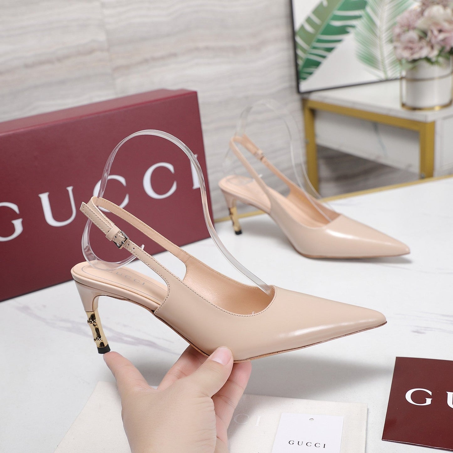 GG Castello Slingback 7.5cm Light Pink Sheepskin 864301