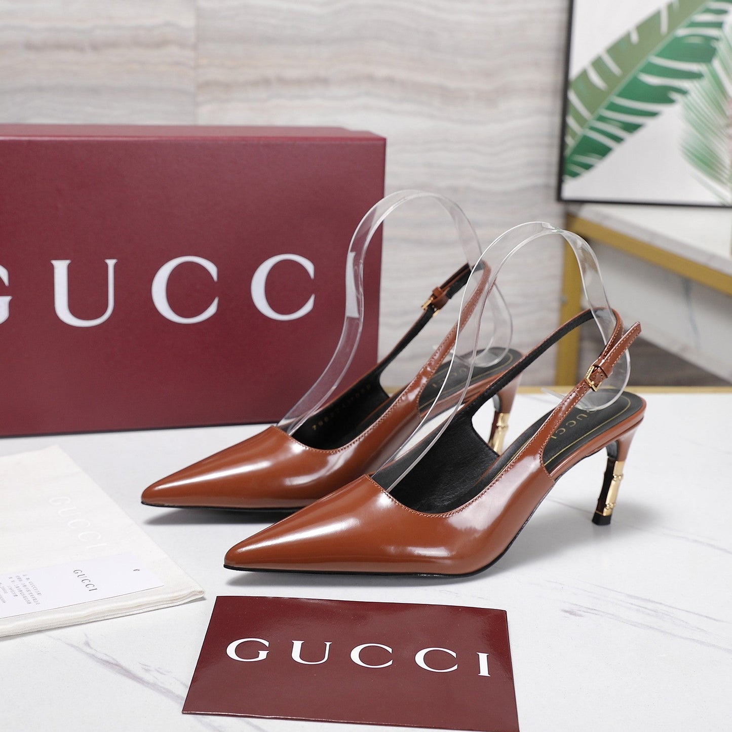GG Castello Slingback 7.5cm Brown Sheepskin 864302