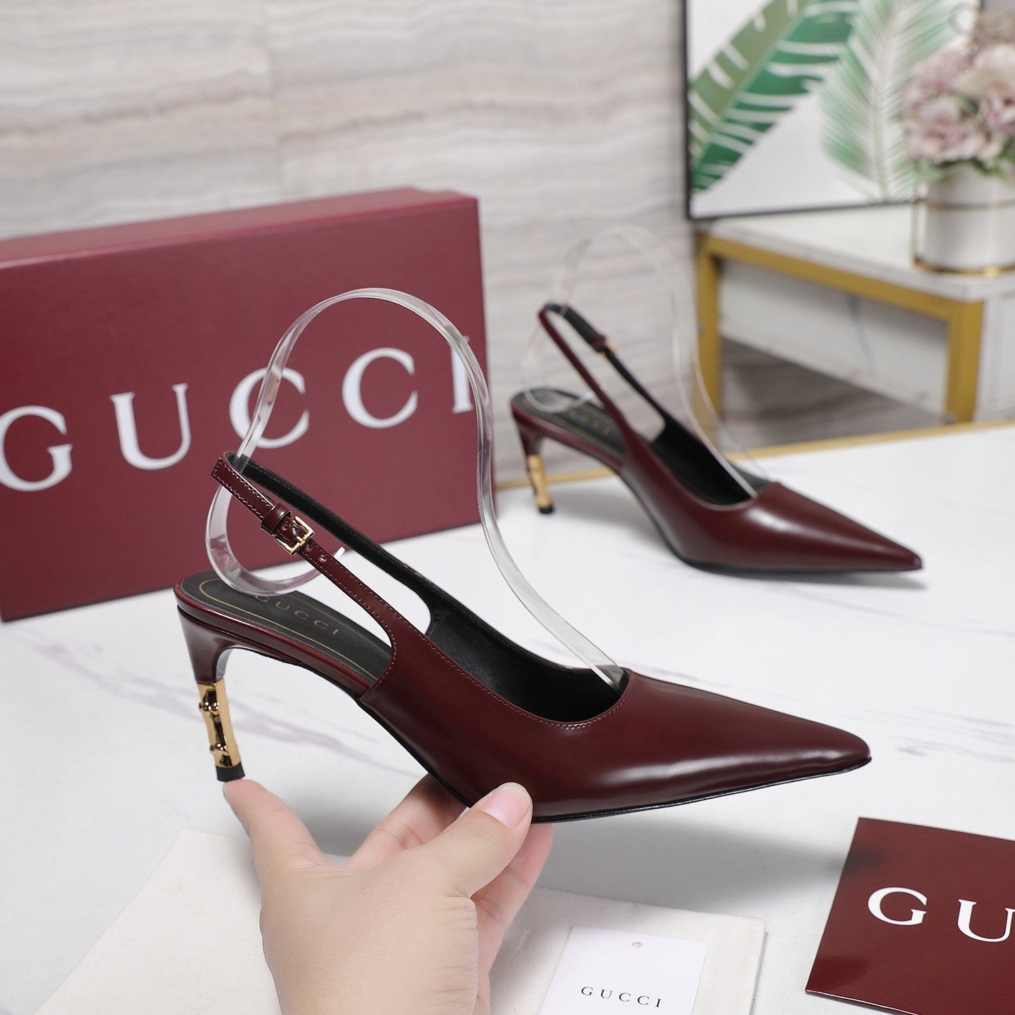 GG Castello Slingback 7.5cm Burgundy Sheepskin 864303
