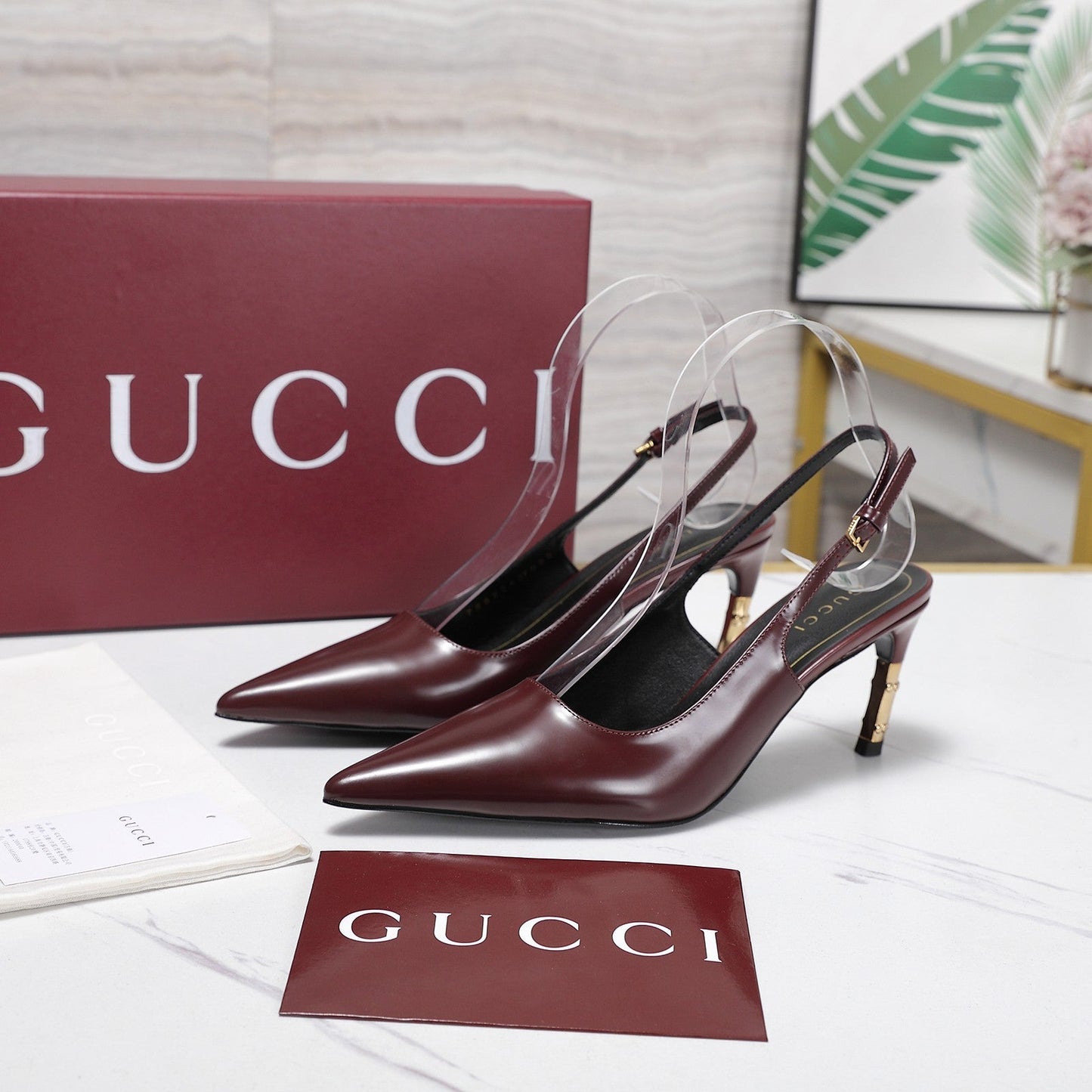 GG Castello Slingback 7.5cm Burgundy Sheepskin 864303