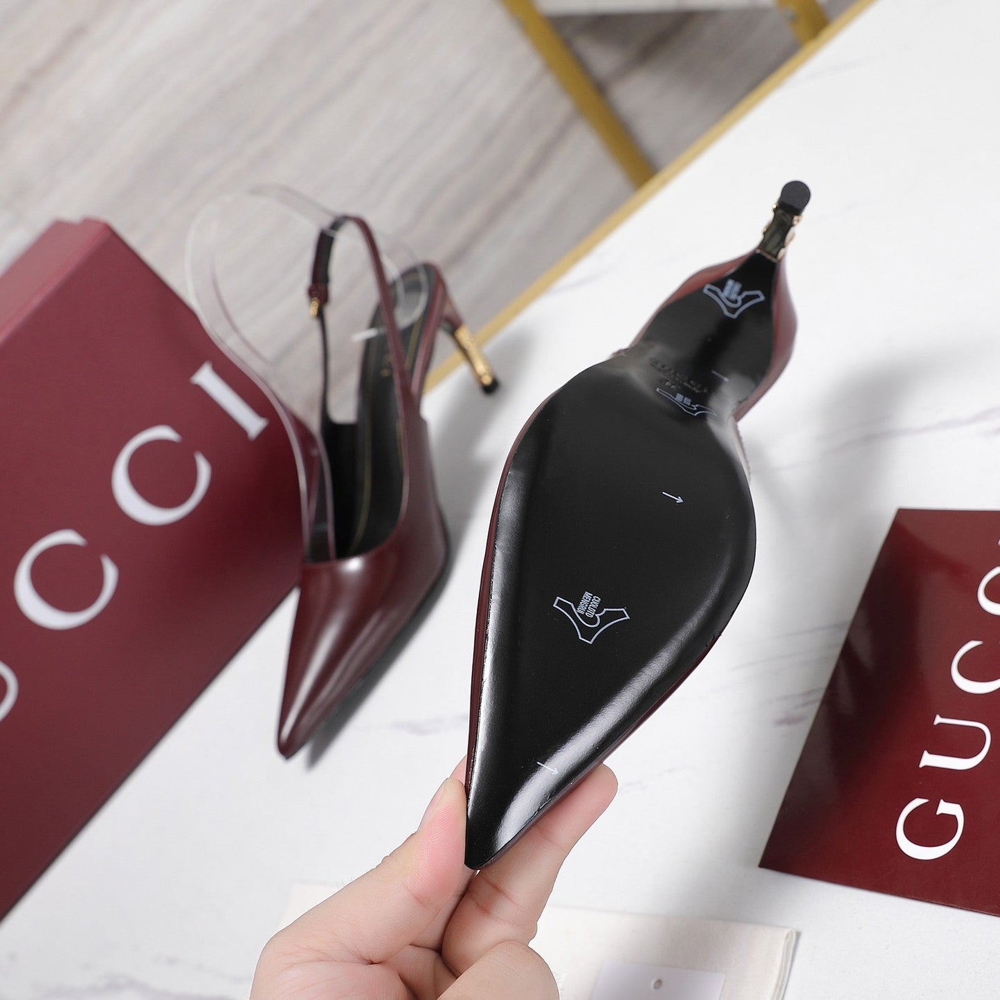 GG Castello Slingback 7.5cm Burgundy Sheepskin 864303