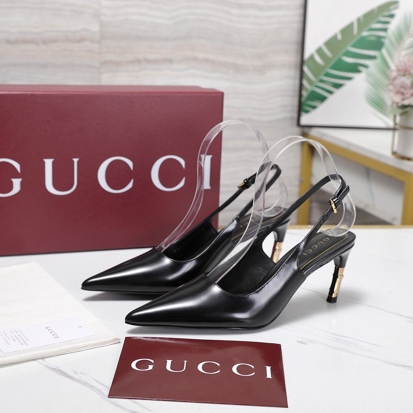 GG Castello Slingback 7.5cm Black Sheepskin 864304
