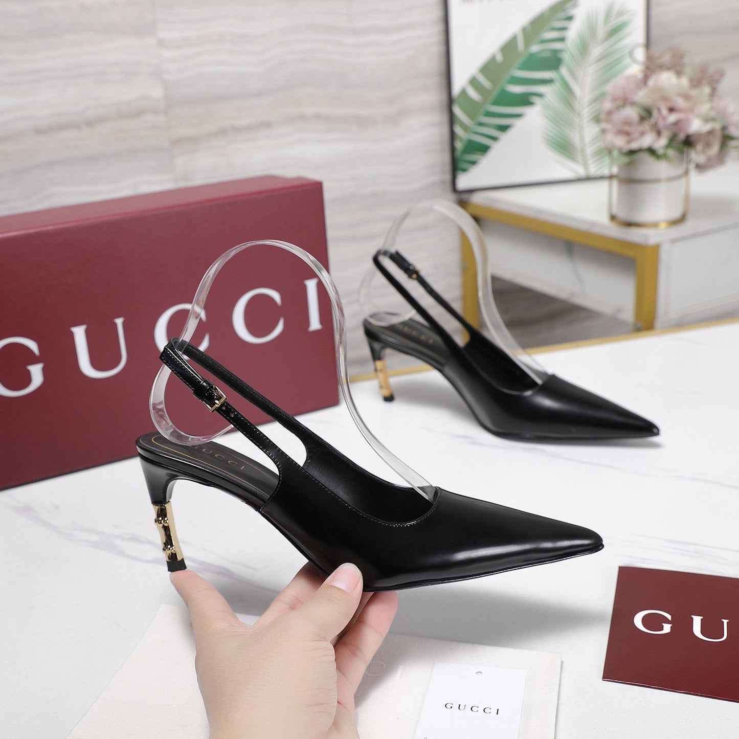 GG Castello Slingback 7.5cm Black Sheepskin 864304