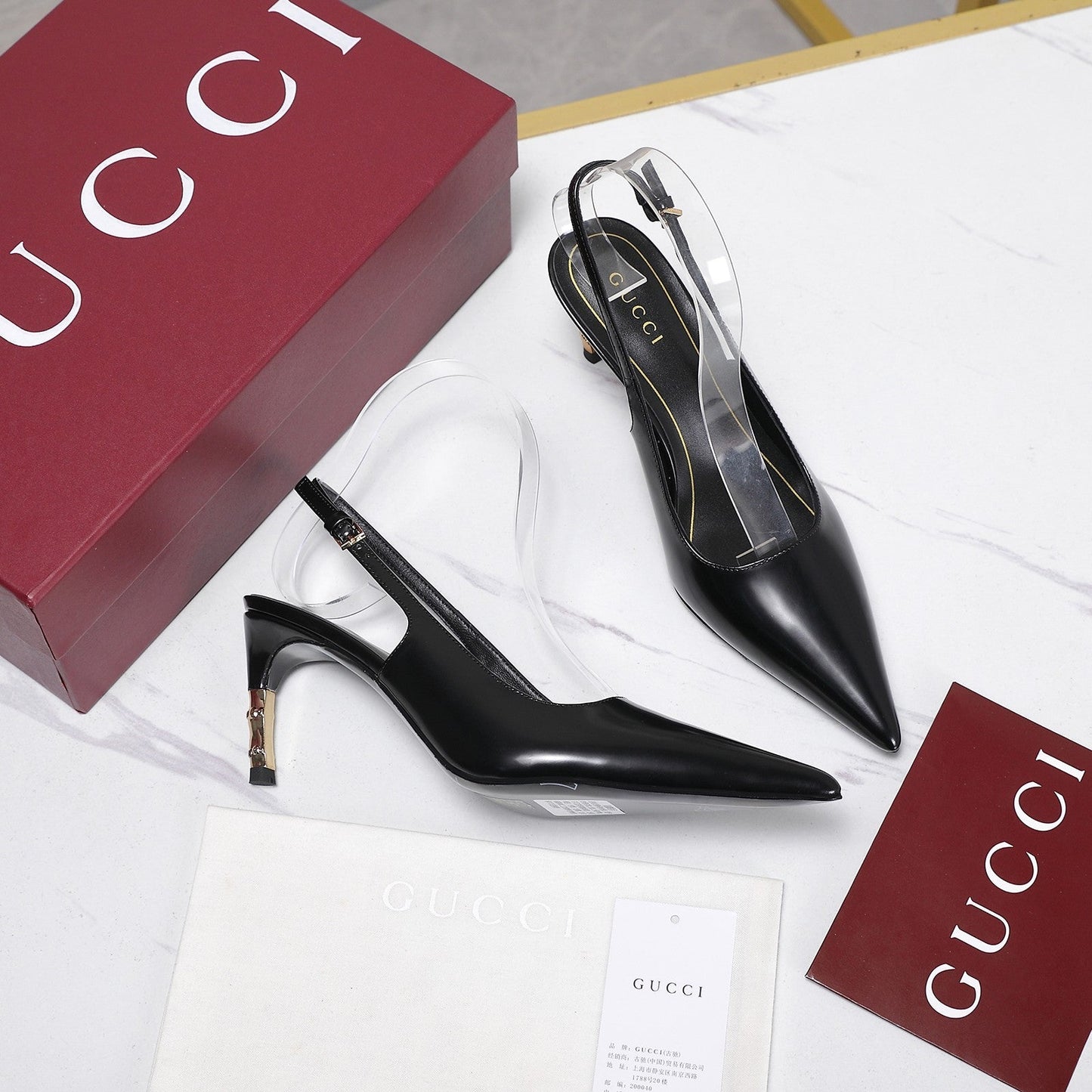 GG Castello Slingback 7.5cm Black Sheepskin 864304