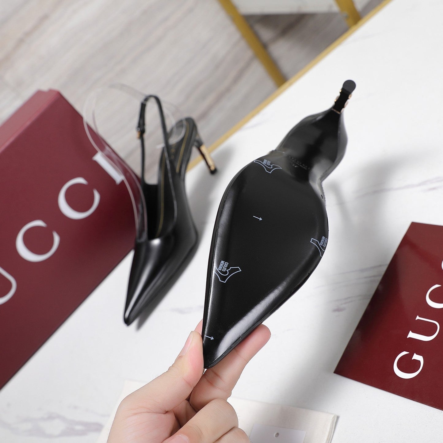 GG Castello Slingback 7.5cm Black Sheepskin 864304