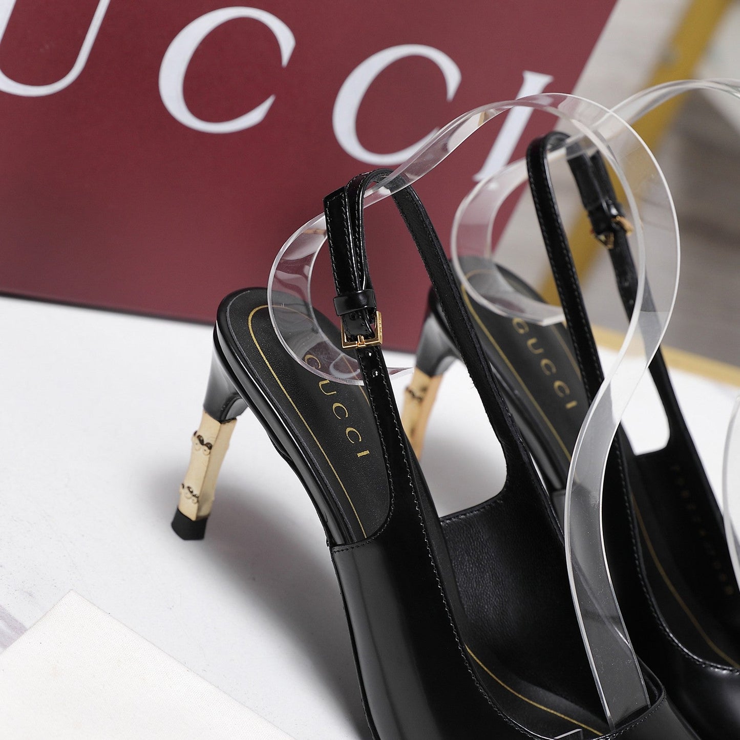 GG Castello Slingback 7.5cm Black Sheepskin 864304