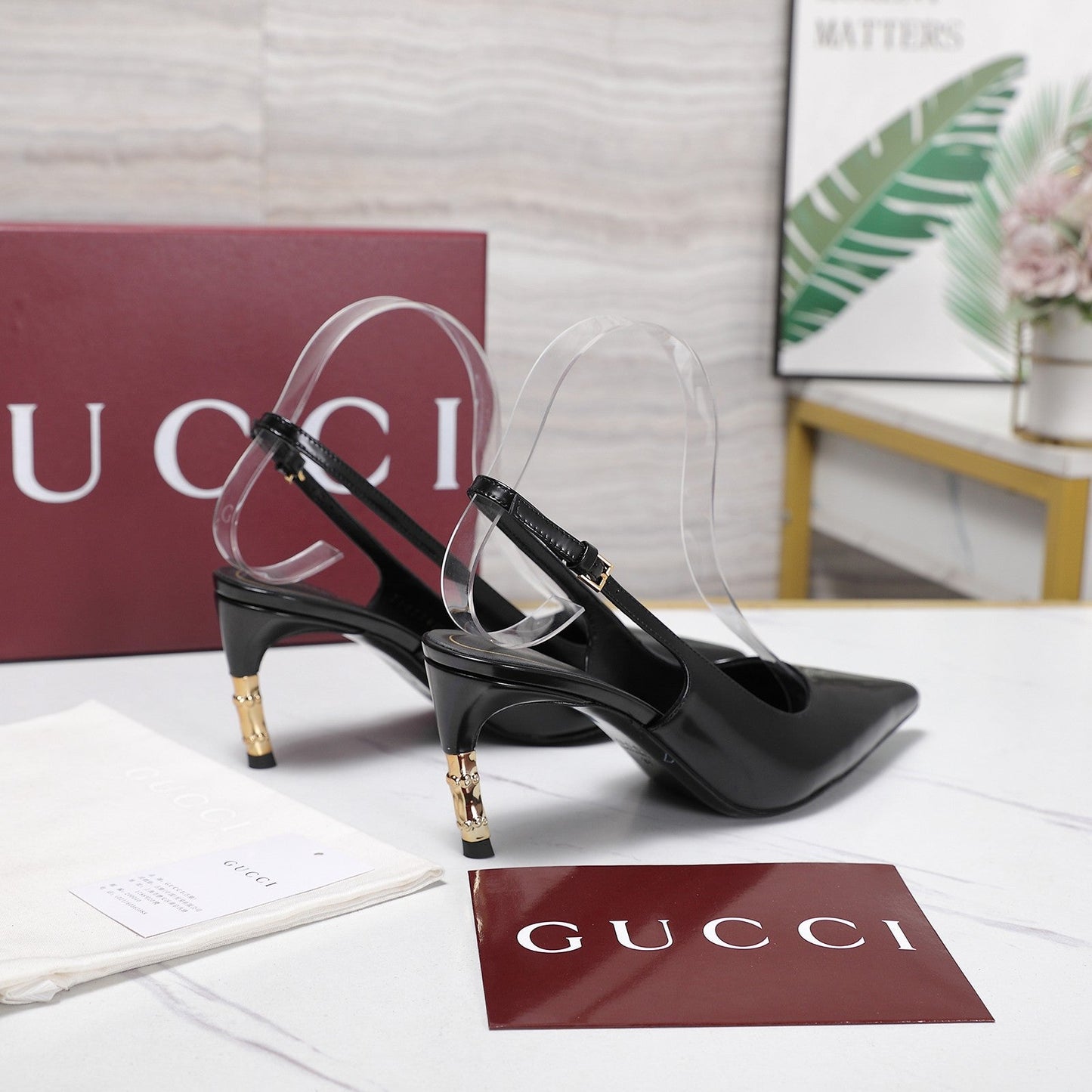 GG Castello Slingback 7.5cm Black Sheepskin 864304