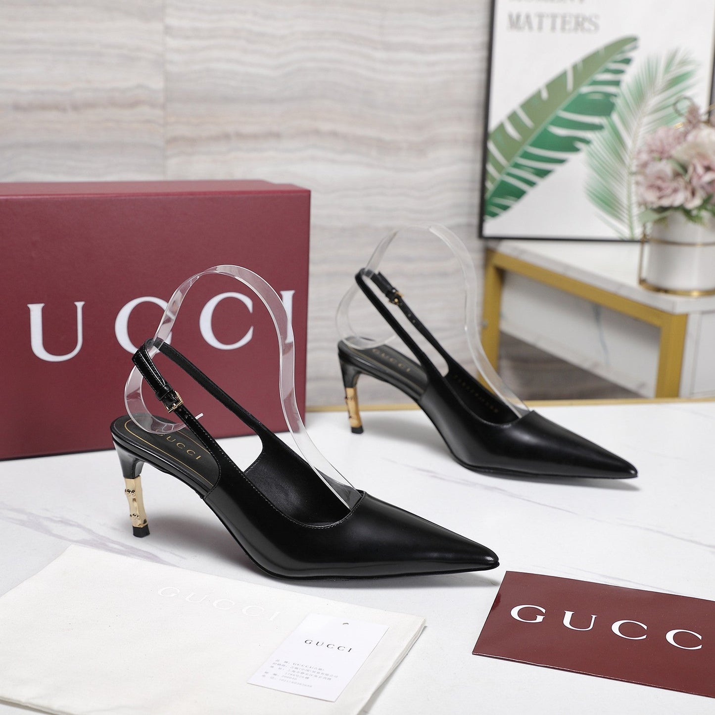 GG Castello Slingback 7.5cm Black Sheepskin 864304