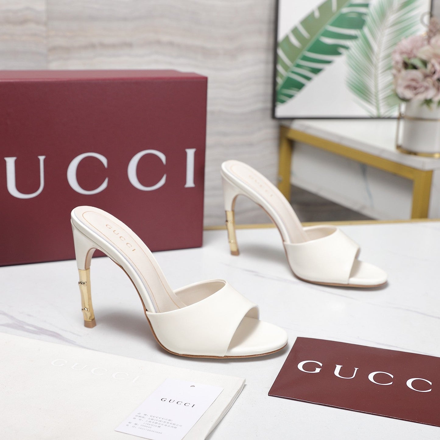 GG 26s Slide 5.5 With Bamboo Motif White Lambskin 961212