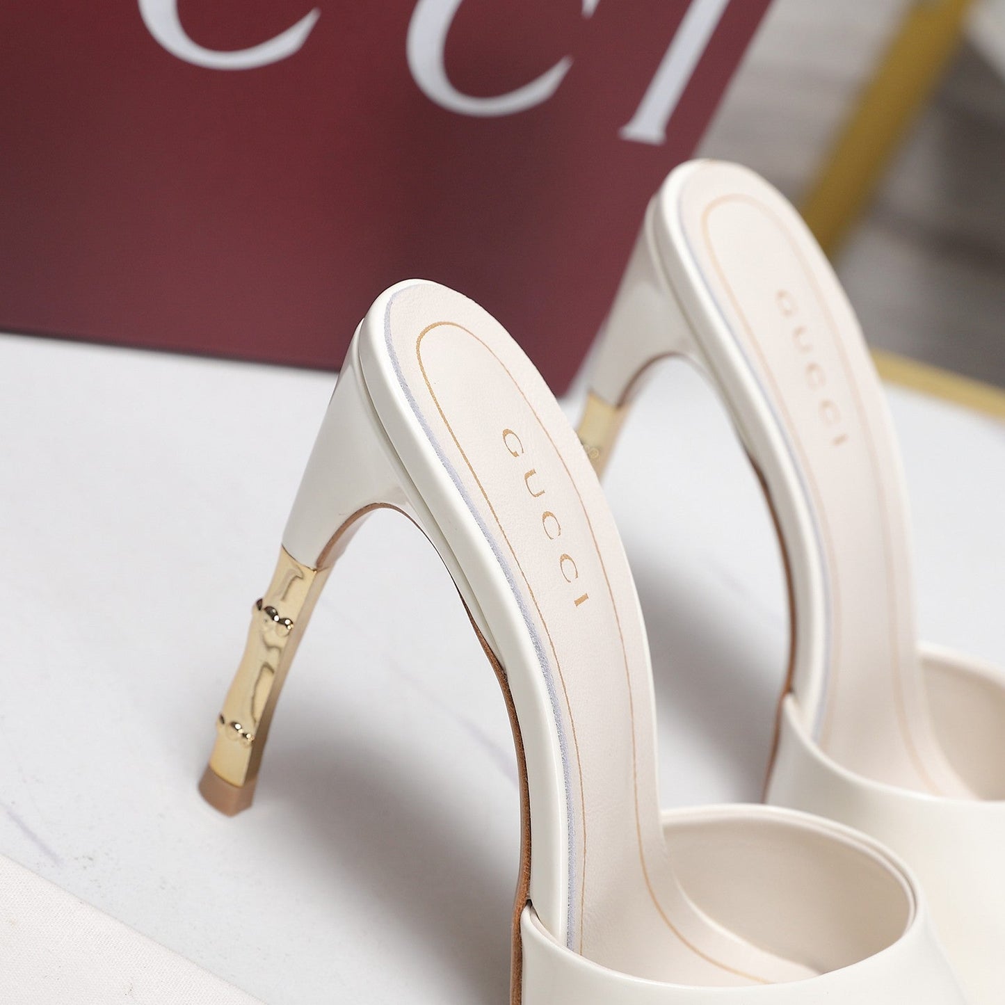GG 26s Slide 5.5 With Bamboo Motif White Lambskin 961212