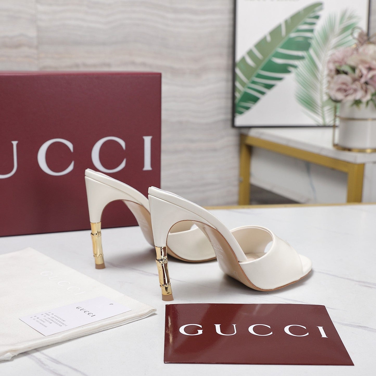 GG 26s Slide 5.5 With Bamboo Motif White Lambskin 961212
