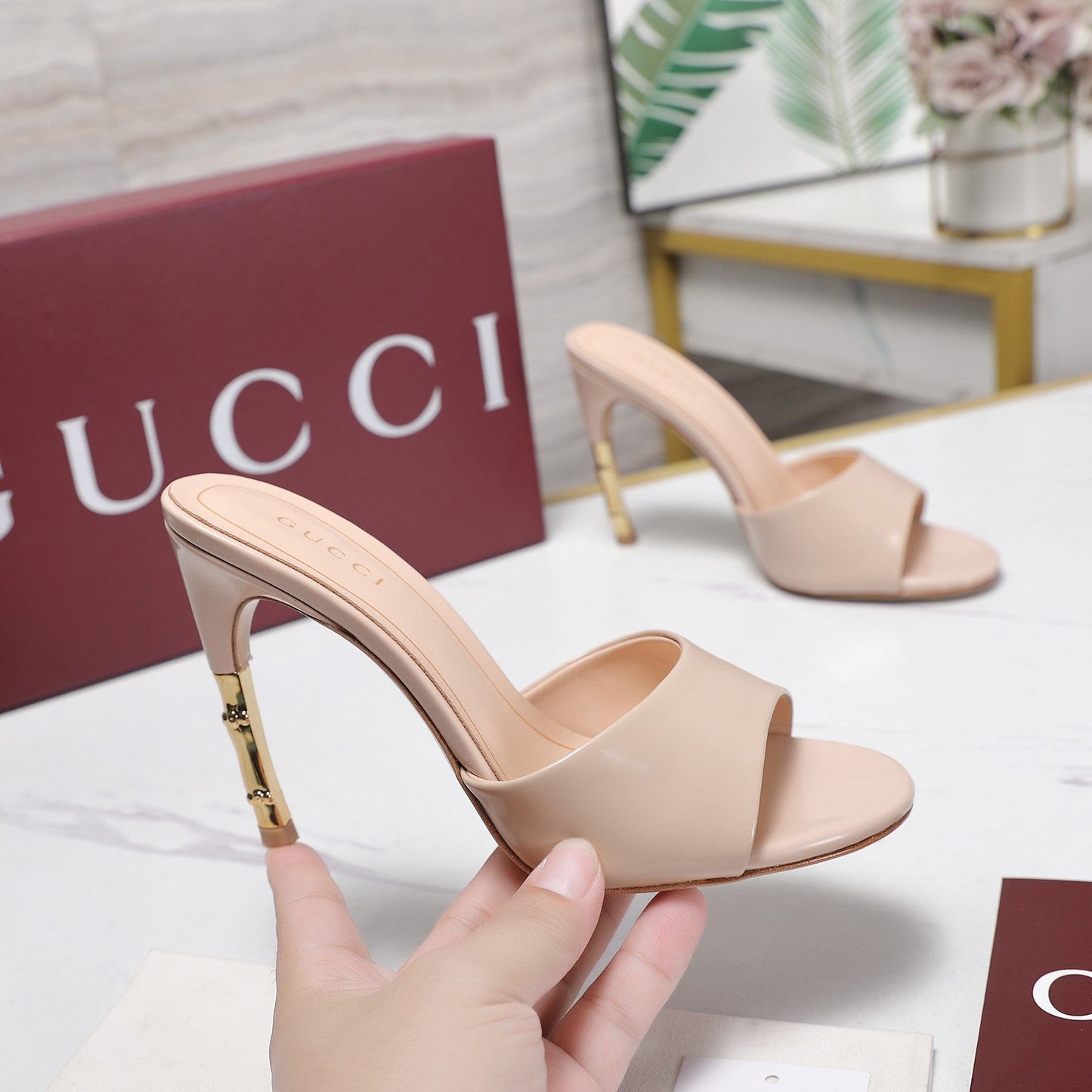 GG 26s Slide 5.5 With Bamboo Motif Light Pink Lambskin 961213