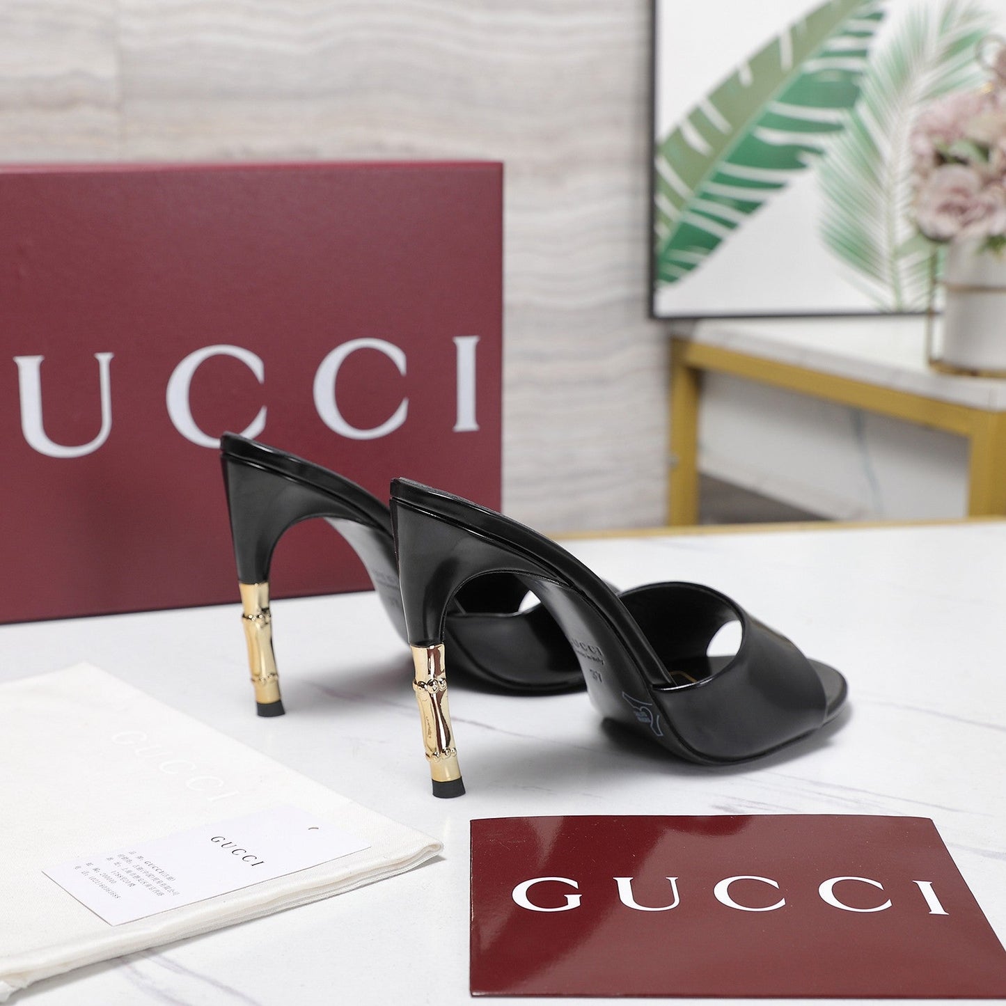 GG 26s Slide 10.5 With Bamboo Motif Black Lambskin 961214