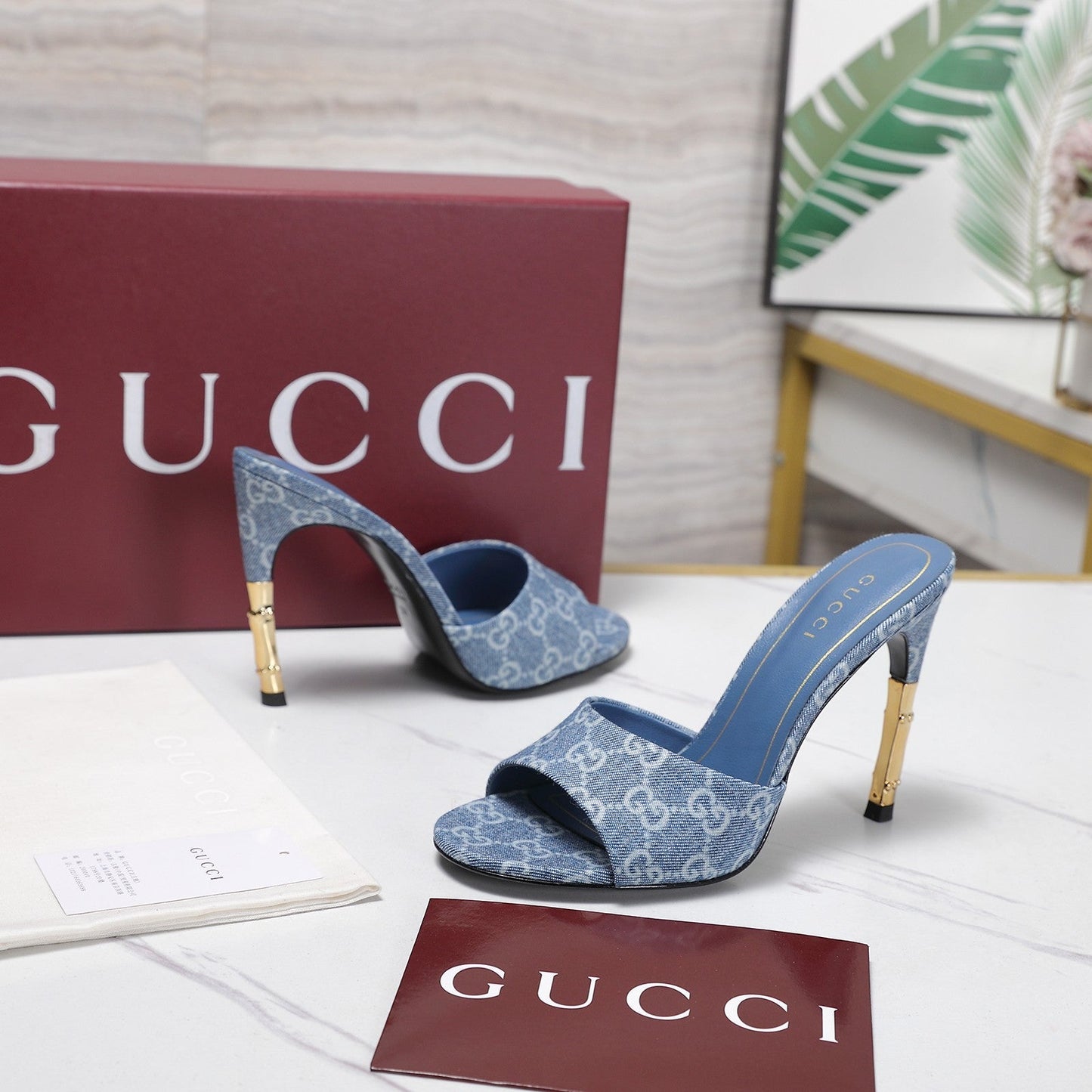 GG 26s Slide 10.5 With Bamboo Motif Blue Canvas 961216