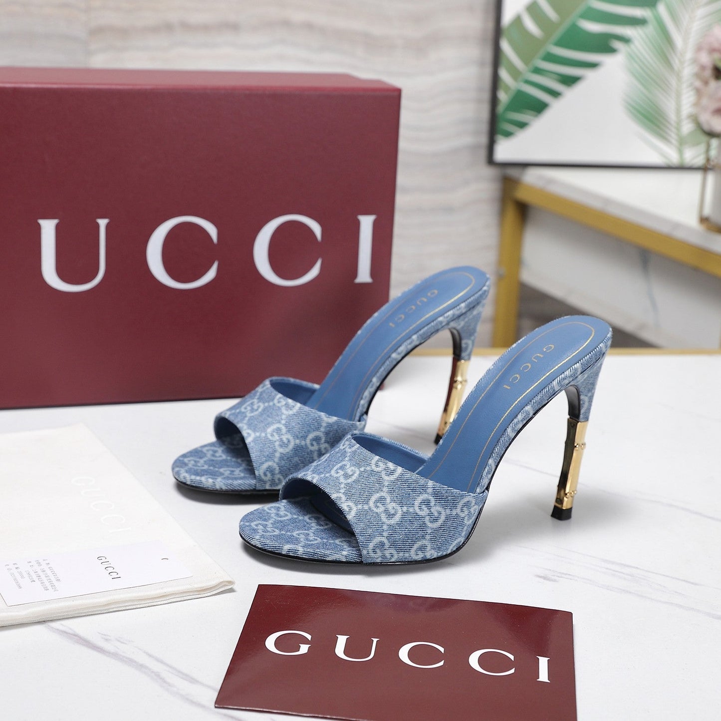 GG 26s Slide 10.5 With Bamboo Motif Blue Canvas 961216