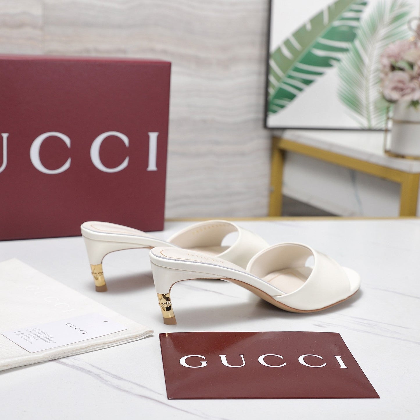 GG 26s Slide 5.5 With Bamboo Motif White Lambskin 961220