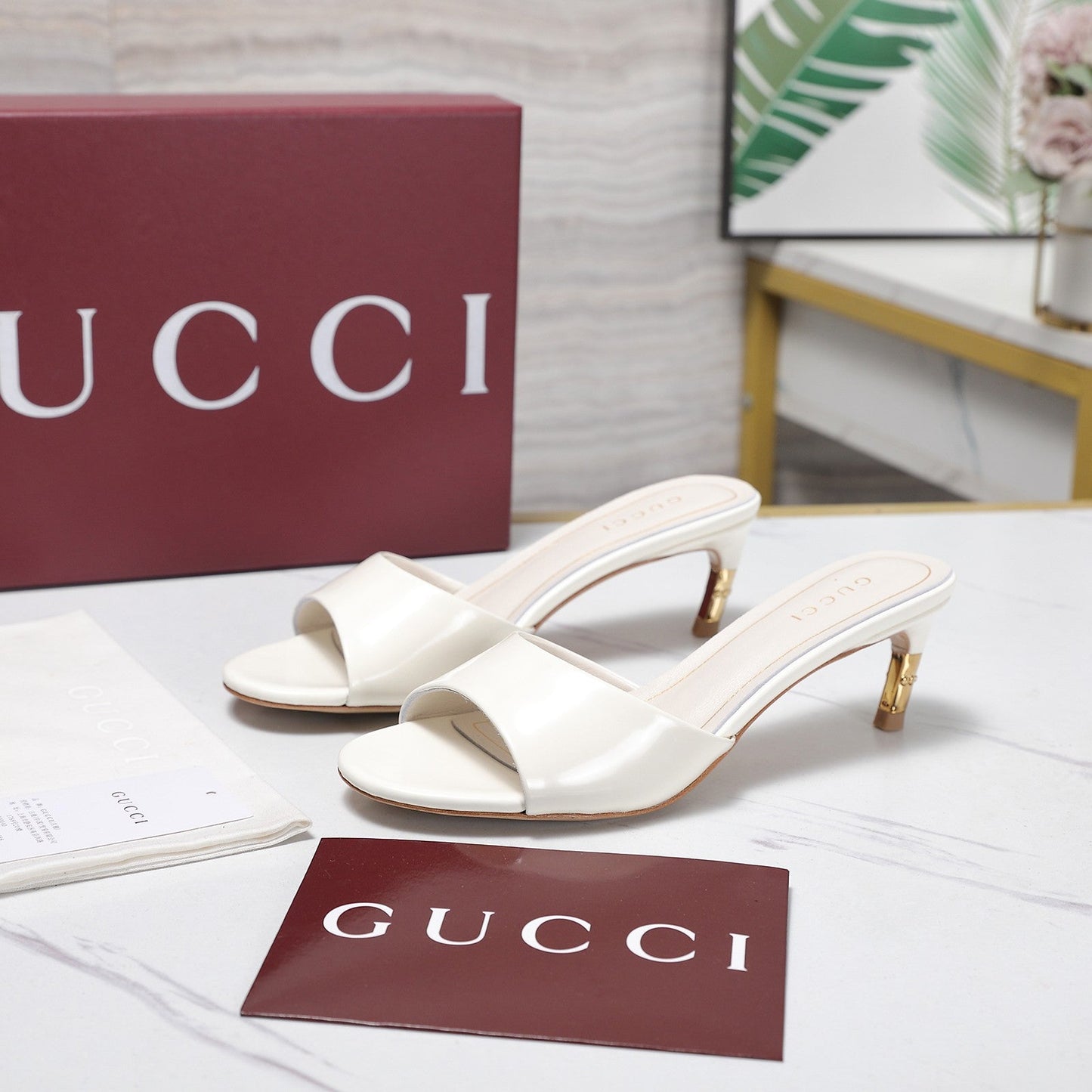 GG 26s Slide 5.5 With Bamboo Motif White Lambskin 961220