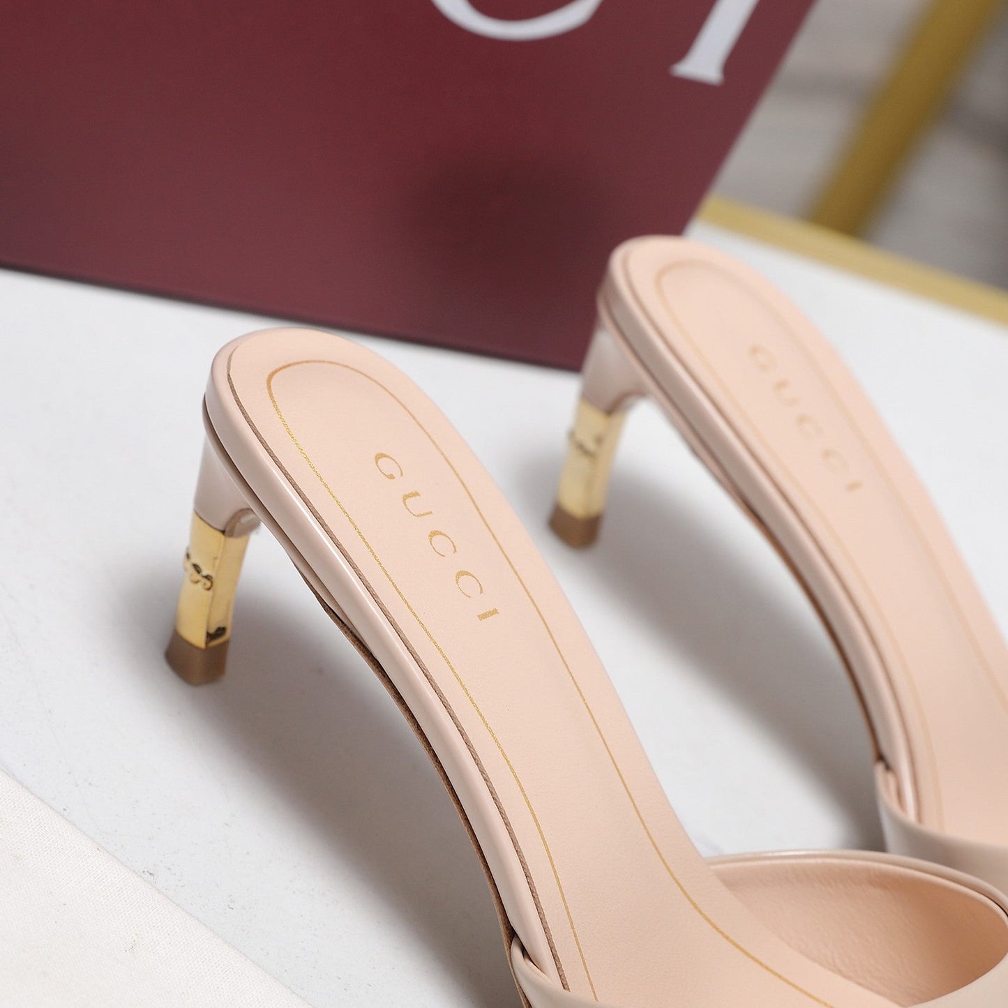 GG 26s Slide 5.5 With Bamboo Motif Light Pink Lambskin 961221
