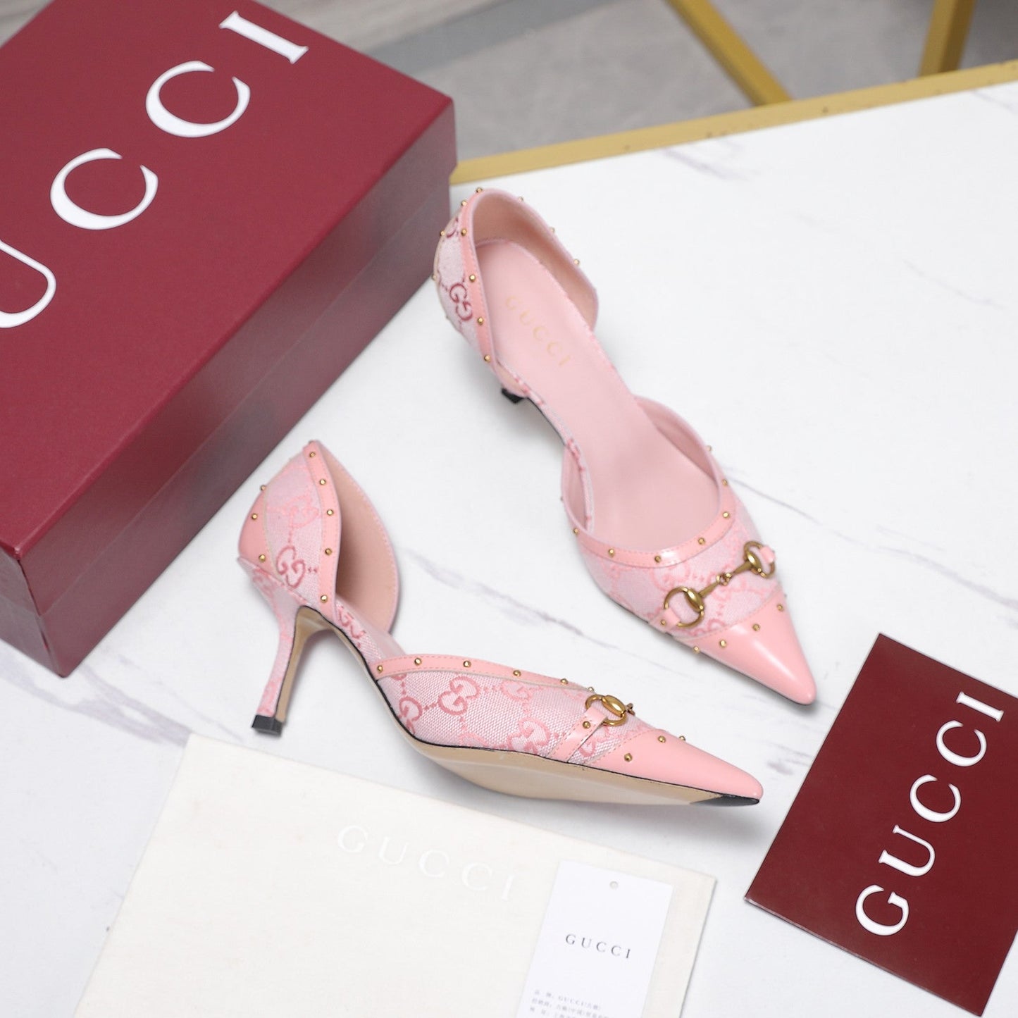 GG 26s Savoy Pumps Light Pink Lambskin Canvas 961238