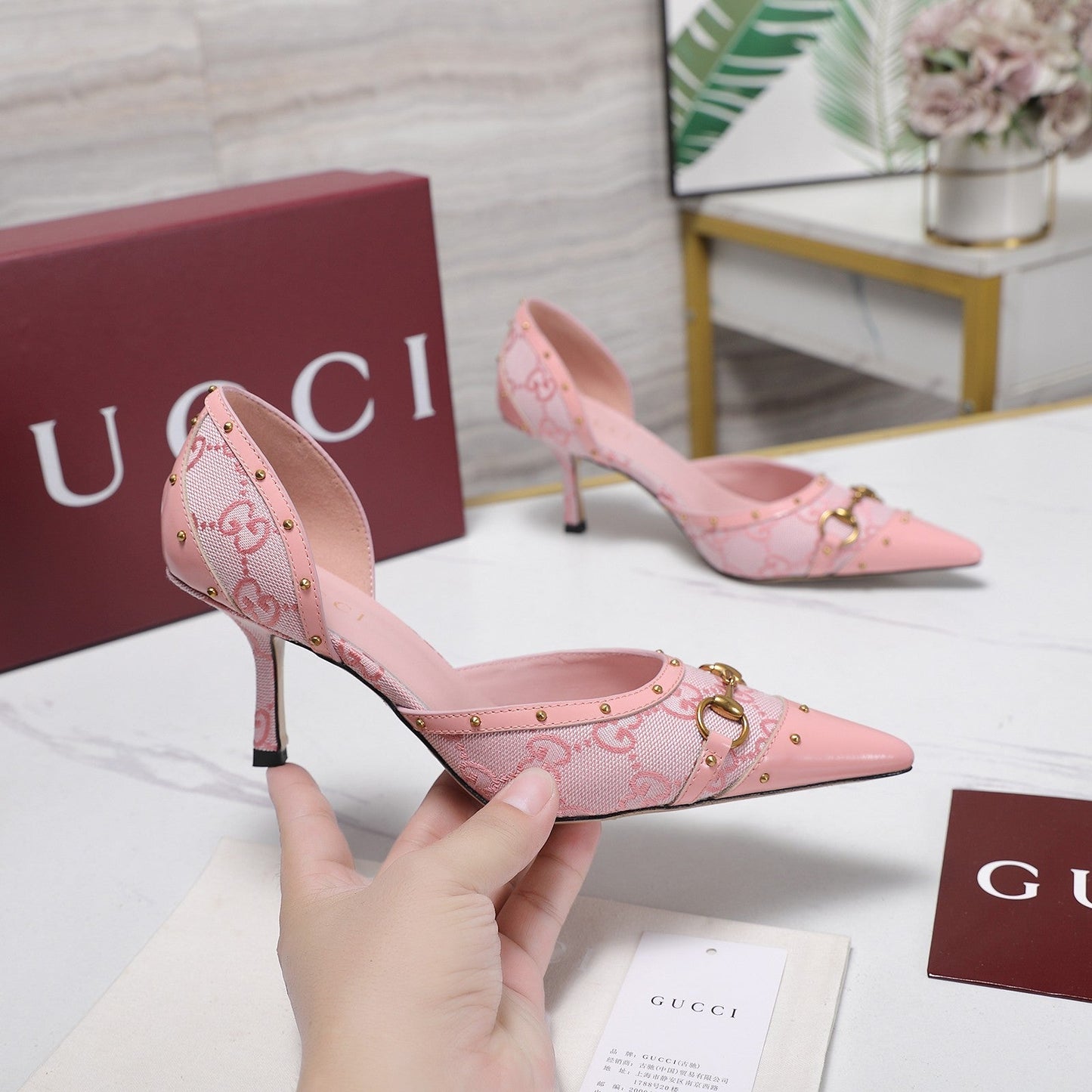 GG 26s Savoy Pumps Light Pink Lambskin Canvas 961238