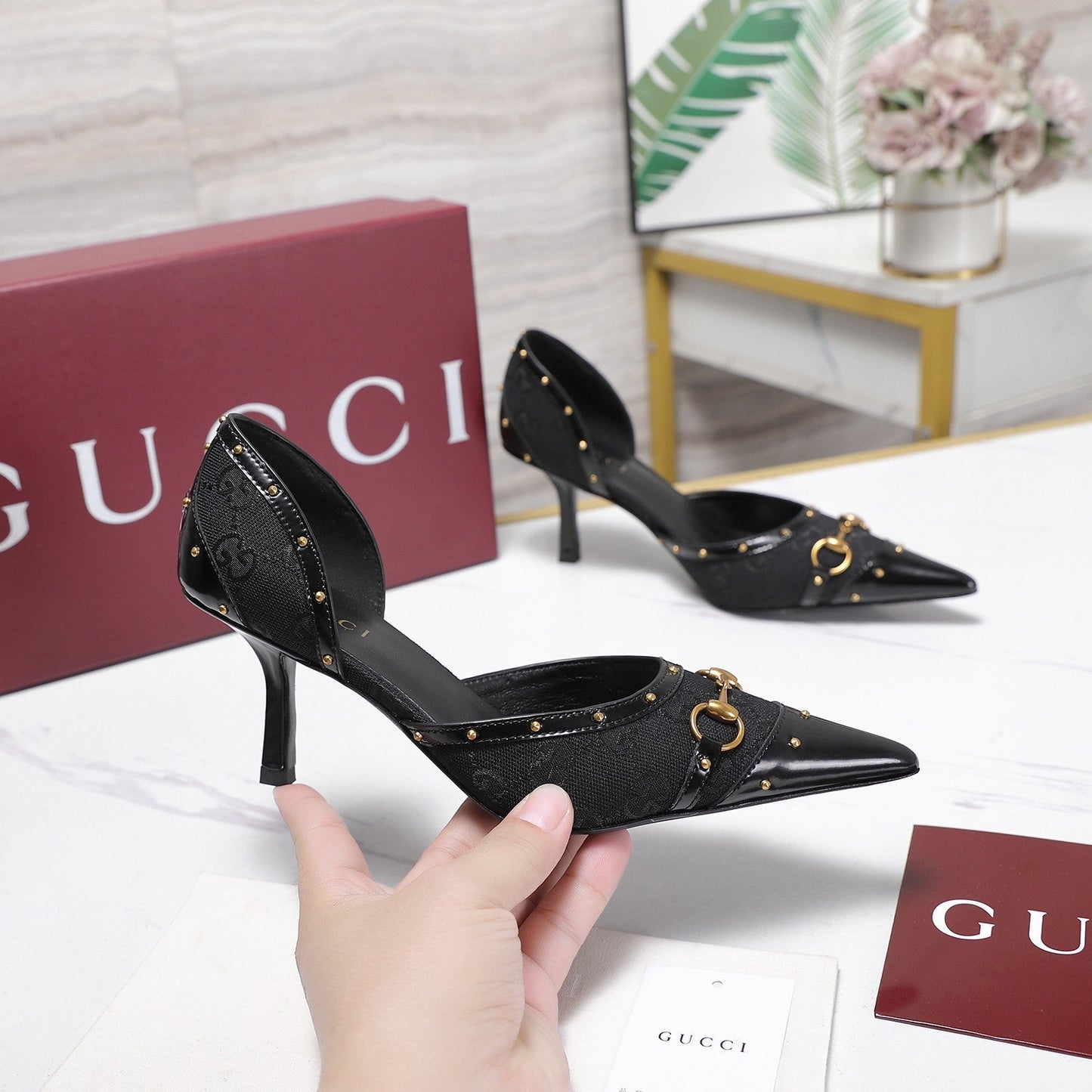 GG 26s Savoy Pumps Black Lambskin Canvas 961241