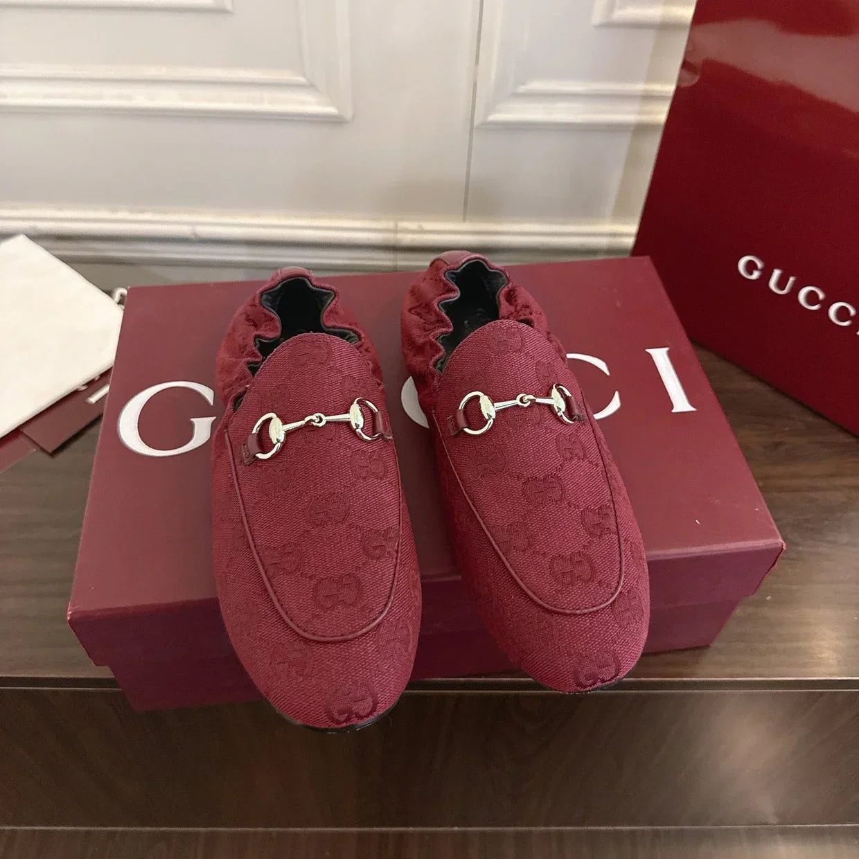 GG 26SS Loafers Burgundy Monogram Canvas Leather 645955