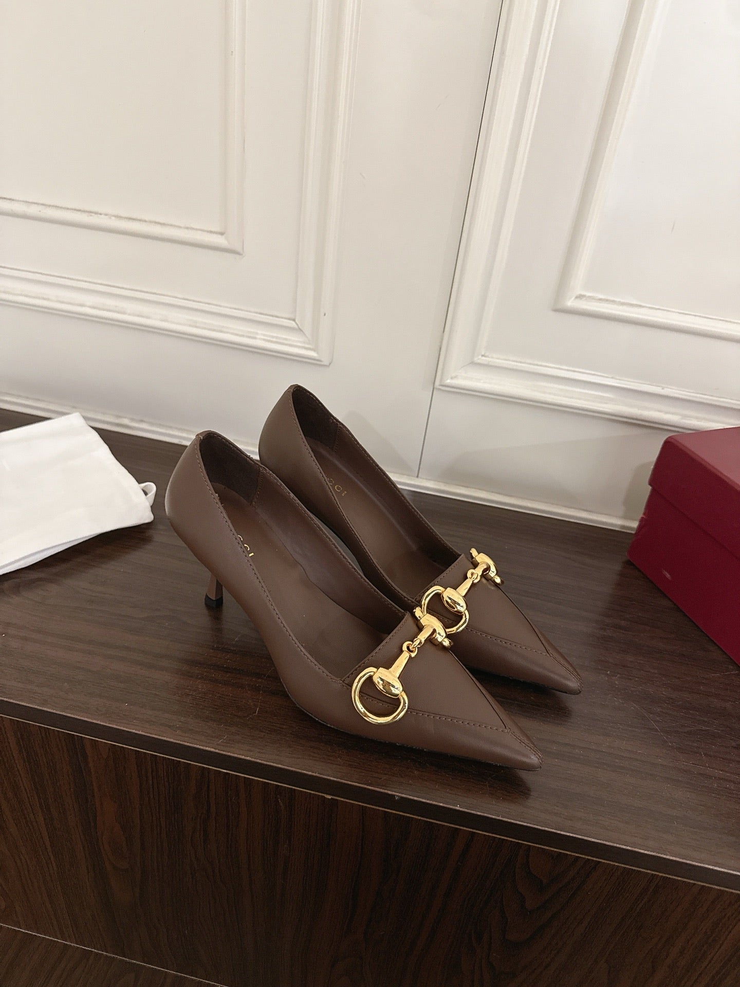 GG Boulevard Pumps 7.5cm Coffee Leather 888852