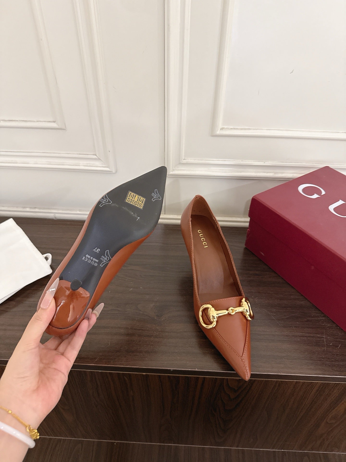 GG Boulevard Pumps 7.5cm Brown Leather 888853