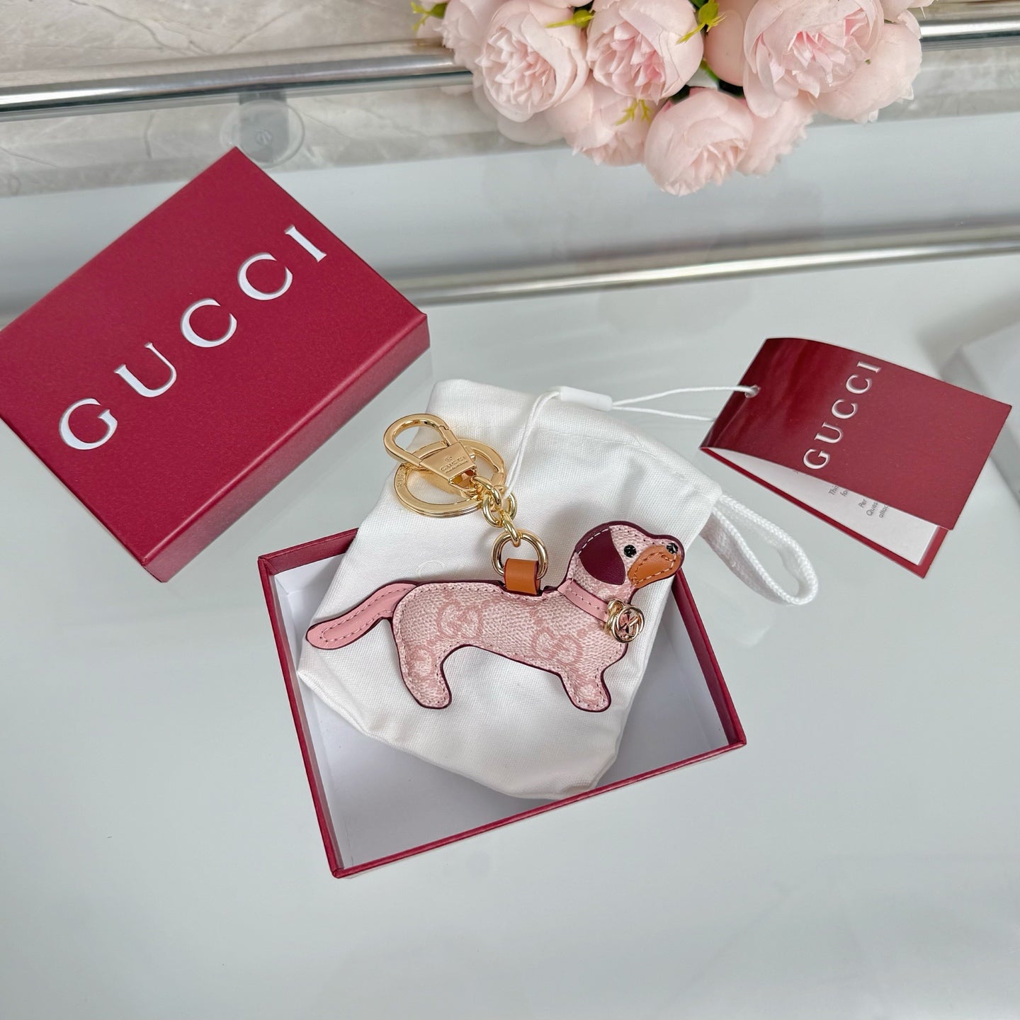 Gucci Dog-shaped Light Pink Bag Charm